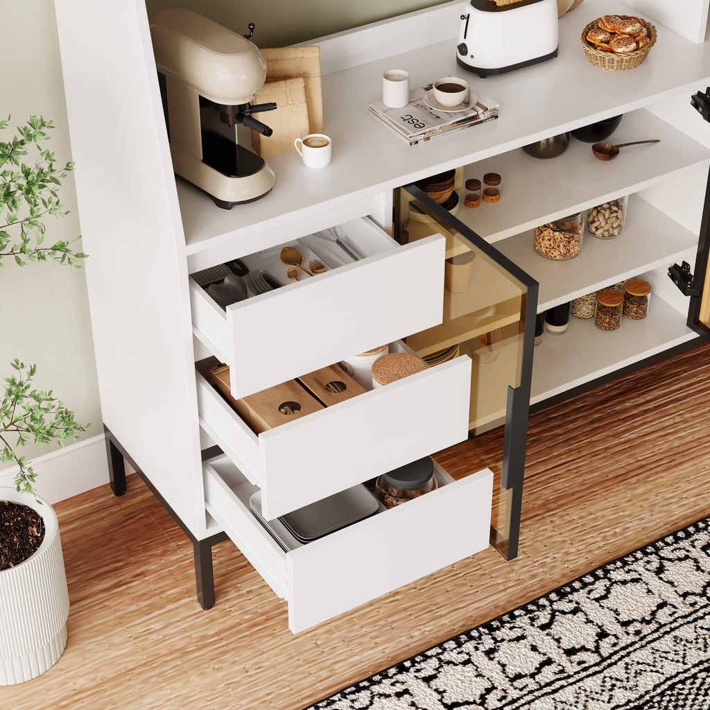 Modern Kitchen Sideboard with 3 Drawers and Glass Door Locker