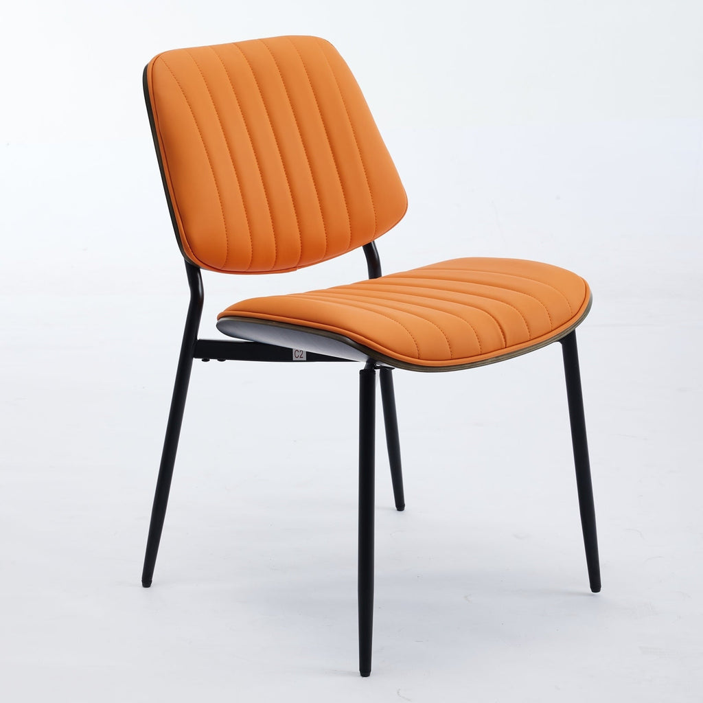 Mid Century Modern Retro Faux Leather Dining Chairs with Walnut Bentwood (Set of 2)