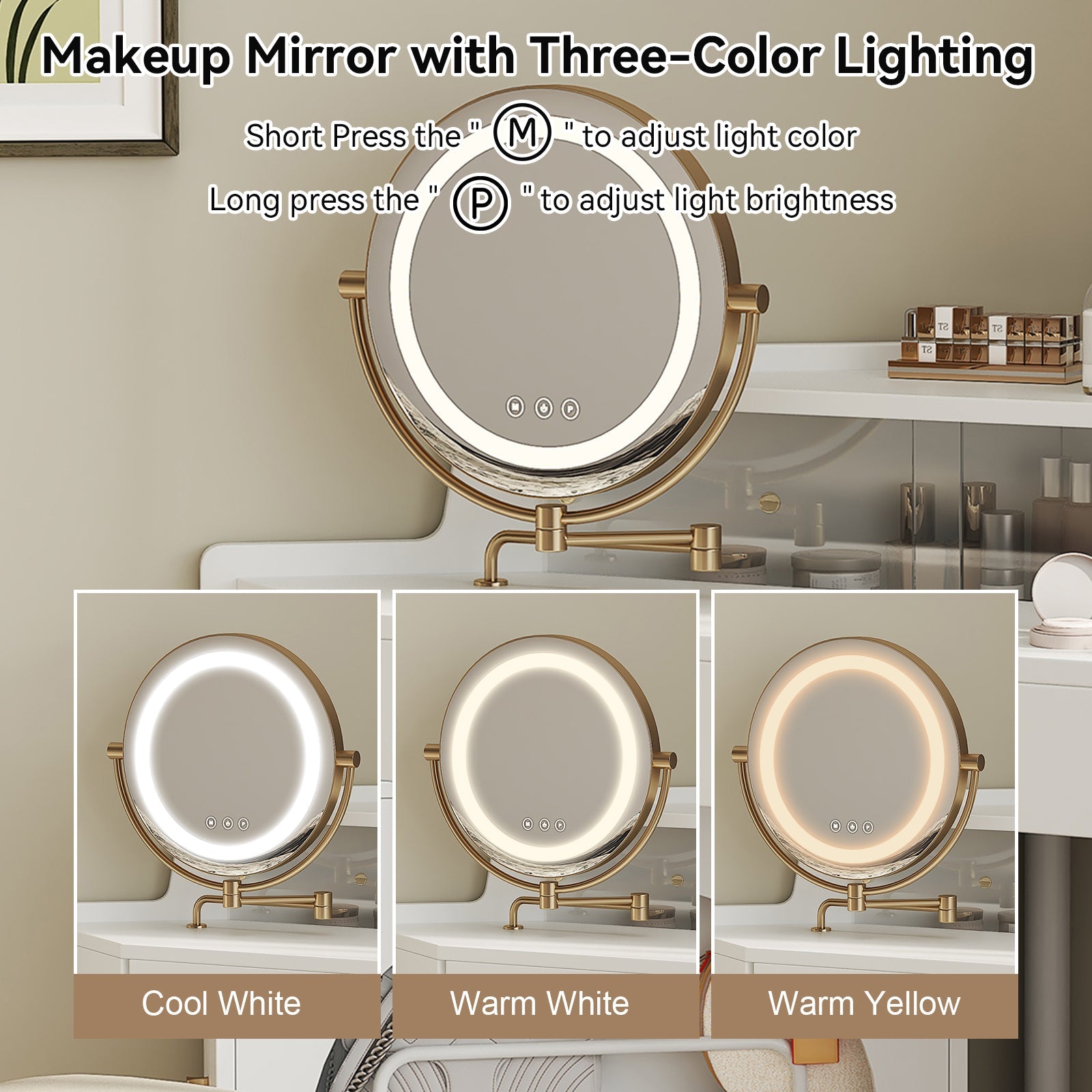 Modern Corner Vanity Set with Mirror and Stool