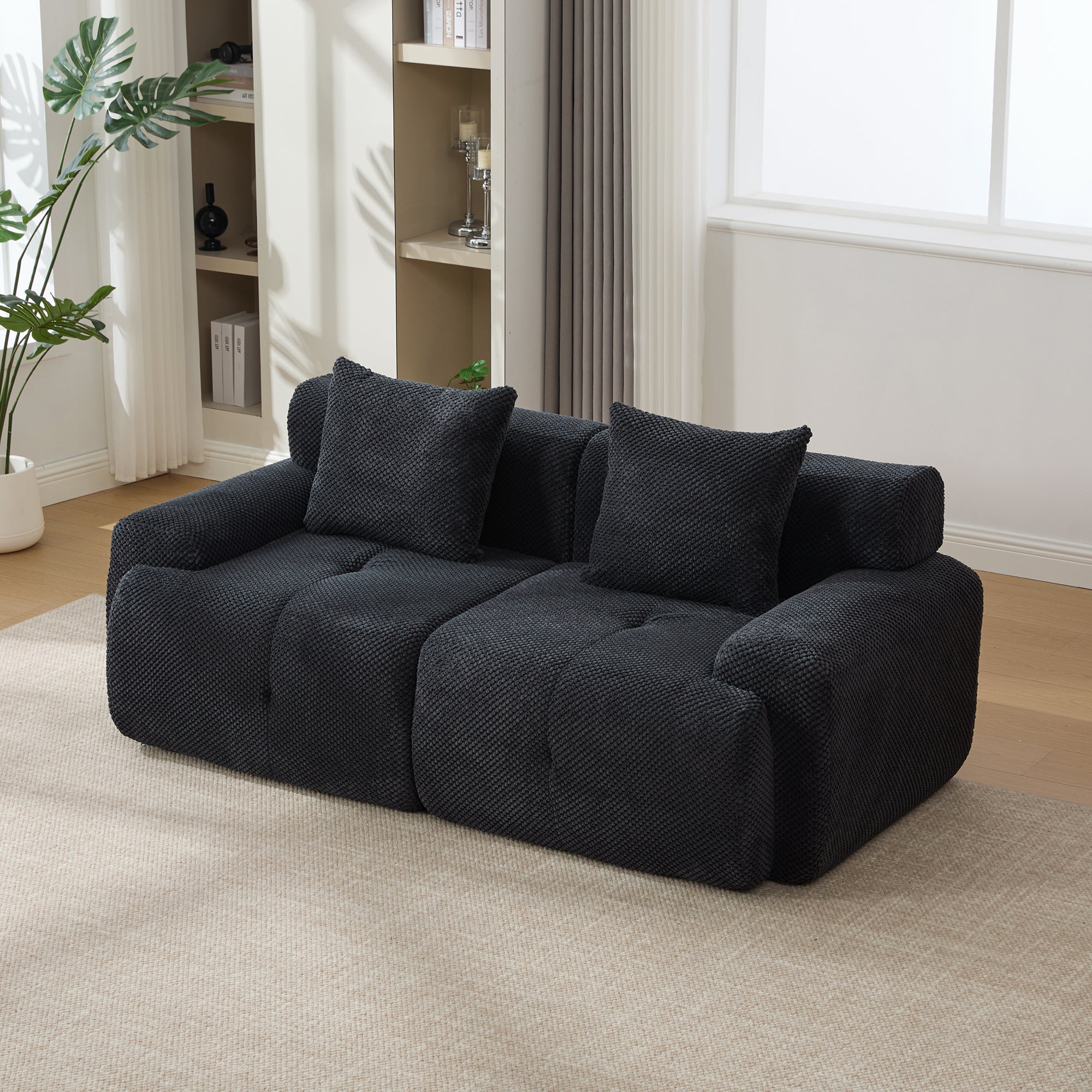 73' Sectional Cloud Convertible Floor Couch with 2 Pillows