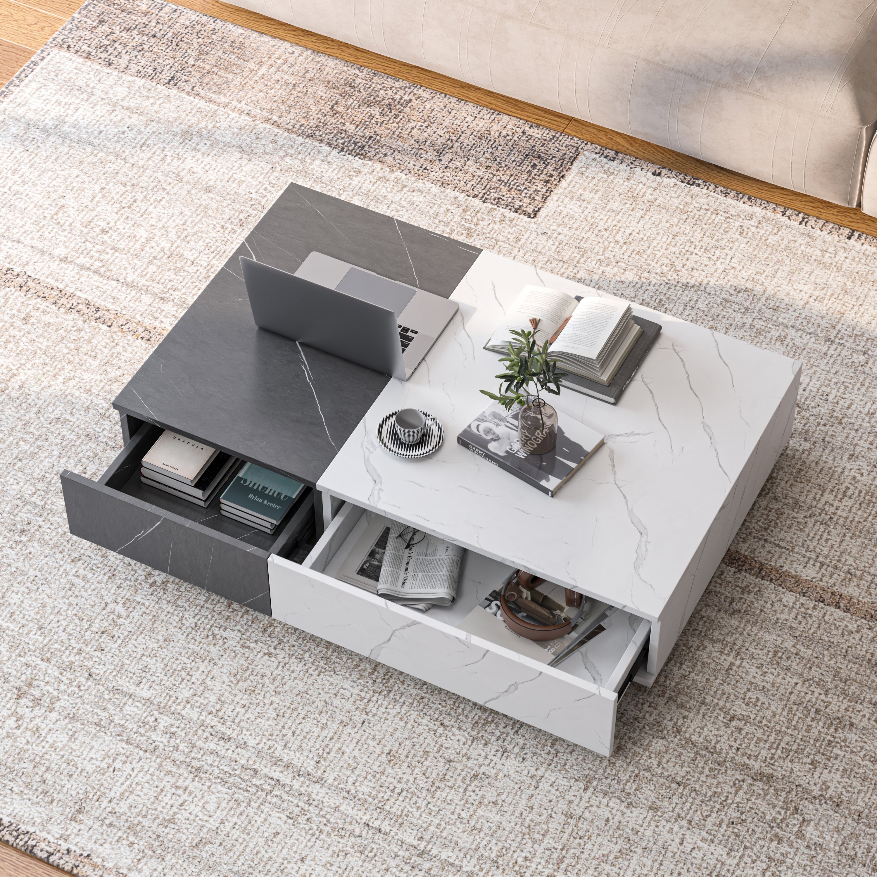 Modern Style Walnut Coffee Table with two Storage Spaces