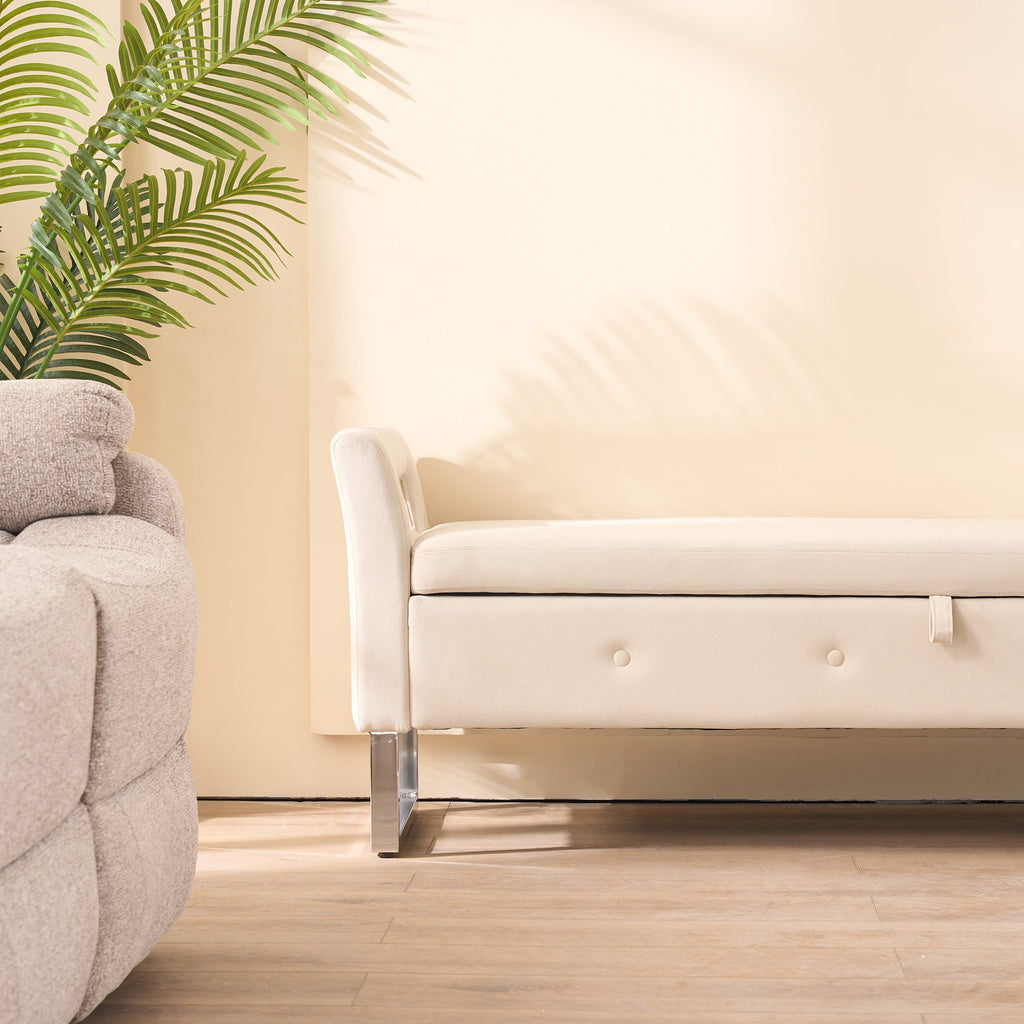 67.91' Wide Velvet Storage Soft Ottoman Bench with Armrests
