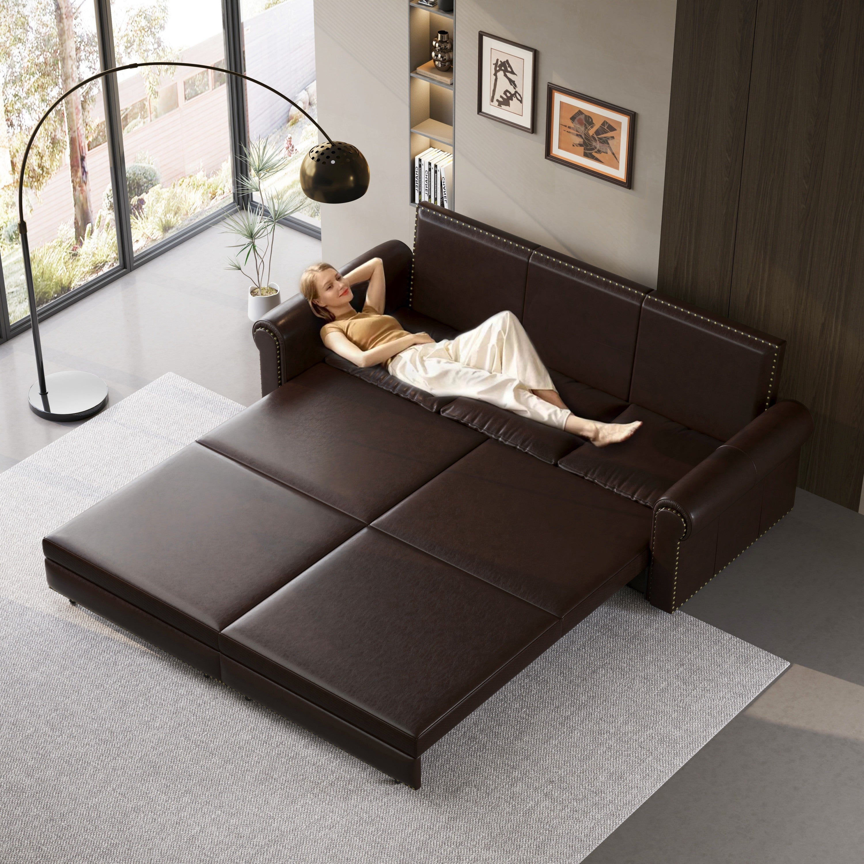 3-in-1 Faux Leather Convertible Sleeper Sofa Bed