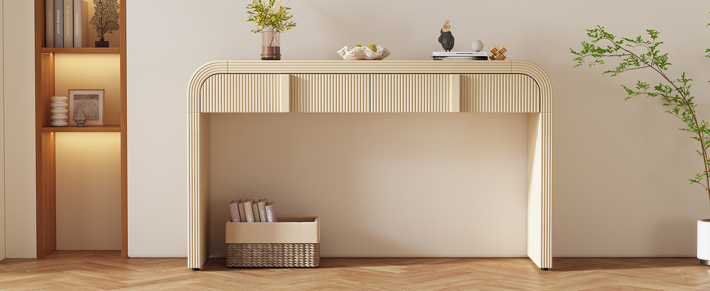 Modern Console Fluted Entryway Table with Rounded Silhouette