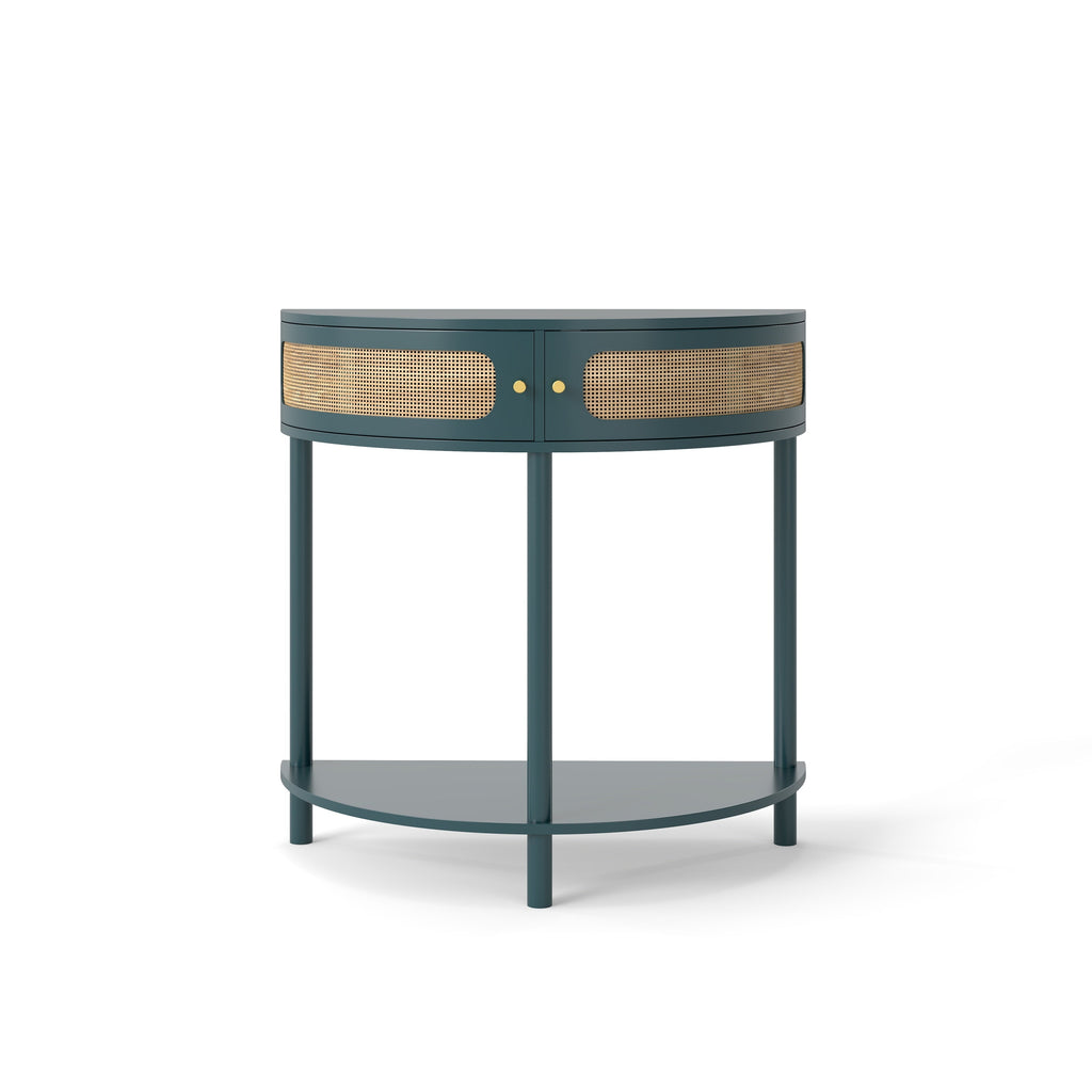 Rattan Semi Circle End Table with 2 Rattan Storage Cabinet