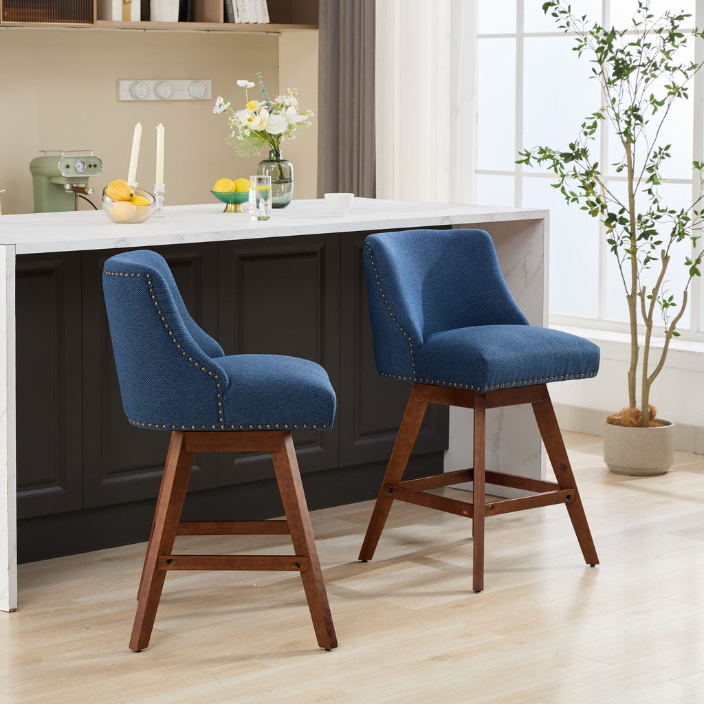 Upholstered Swivel Counter Height Bar Stools with Nailhead Trim (Set of 2)