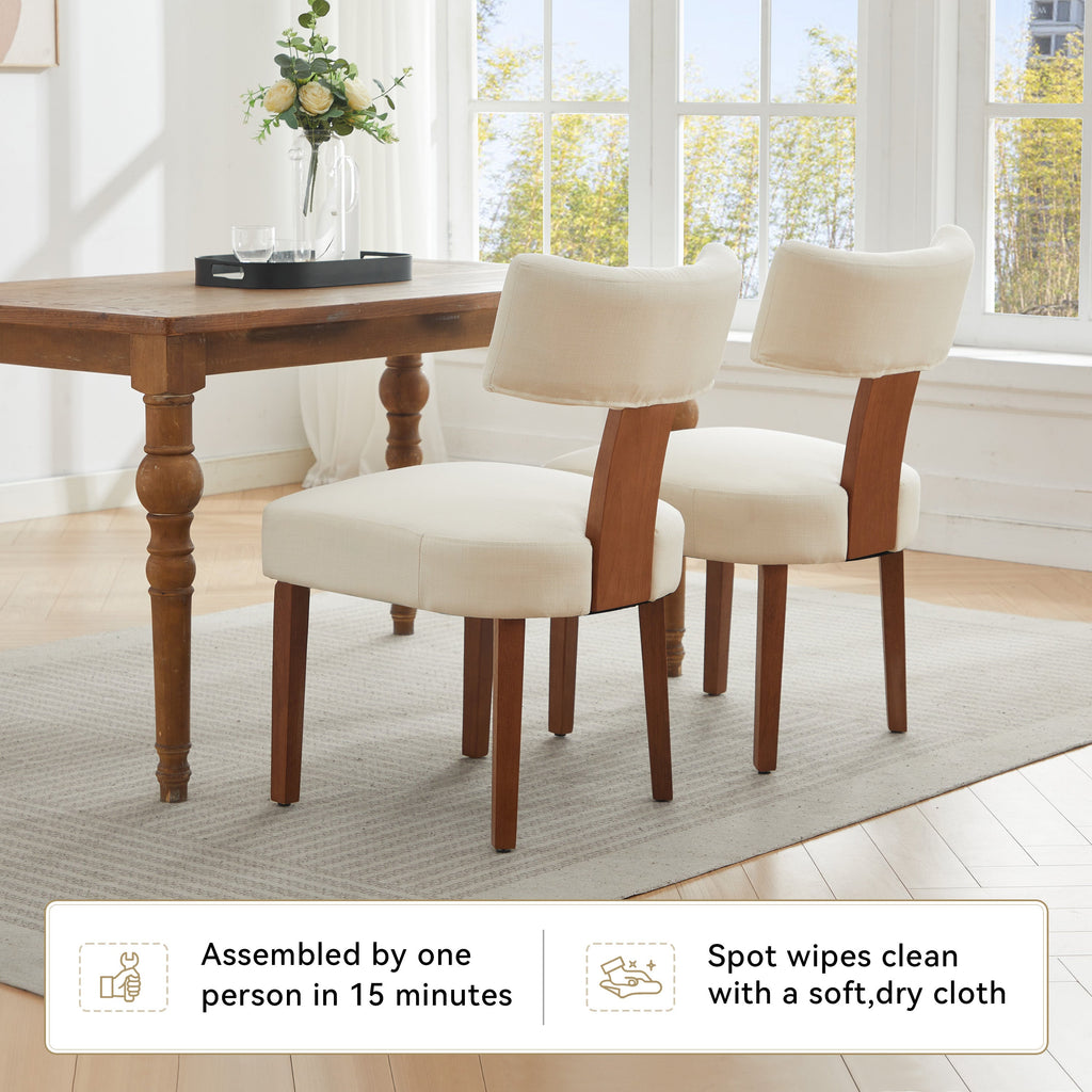 2Pcs  Modern Armless Dining Chairs With Curved Wingback and Solid Wooden Legs