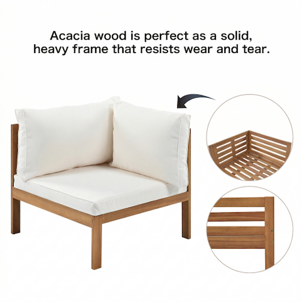 Acacia wood outdoor sofa set UV resistant water resistant cushions durable metal frame ideal patio garden outdoor living