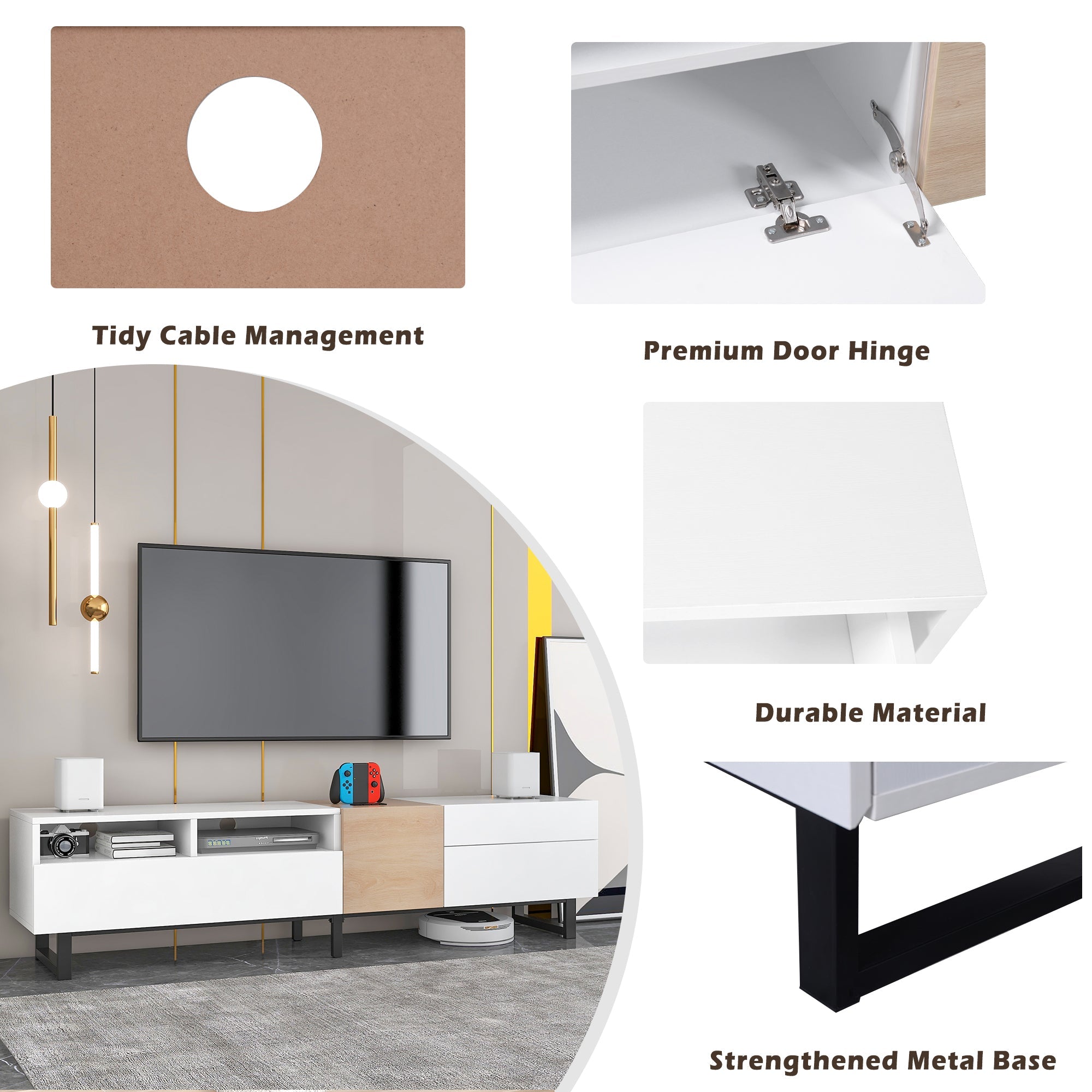 Modern TV Stand for 80'' TV with Double Storage Space