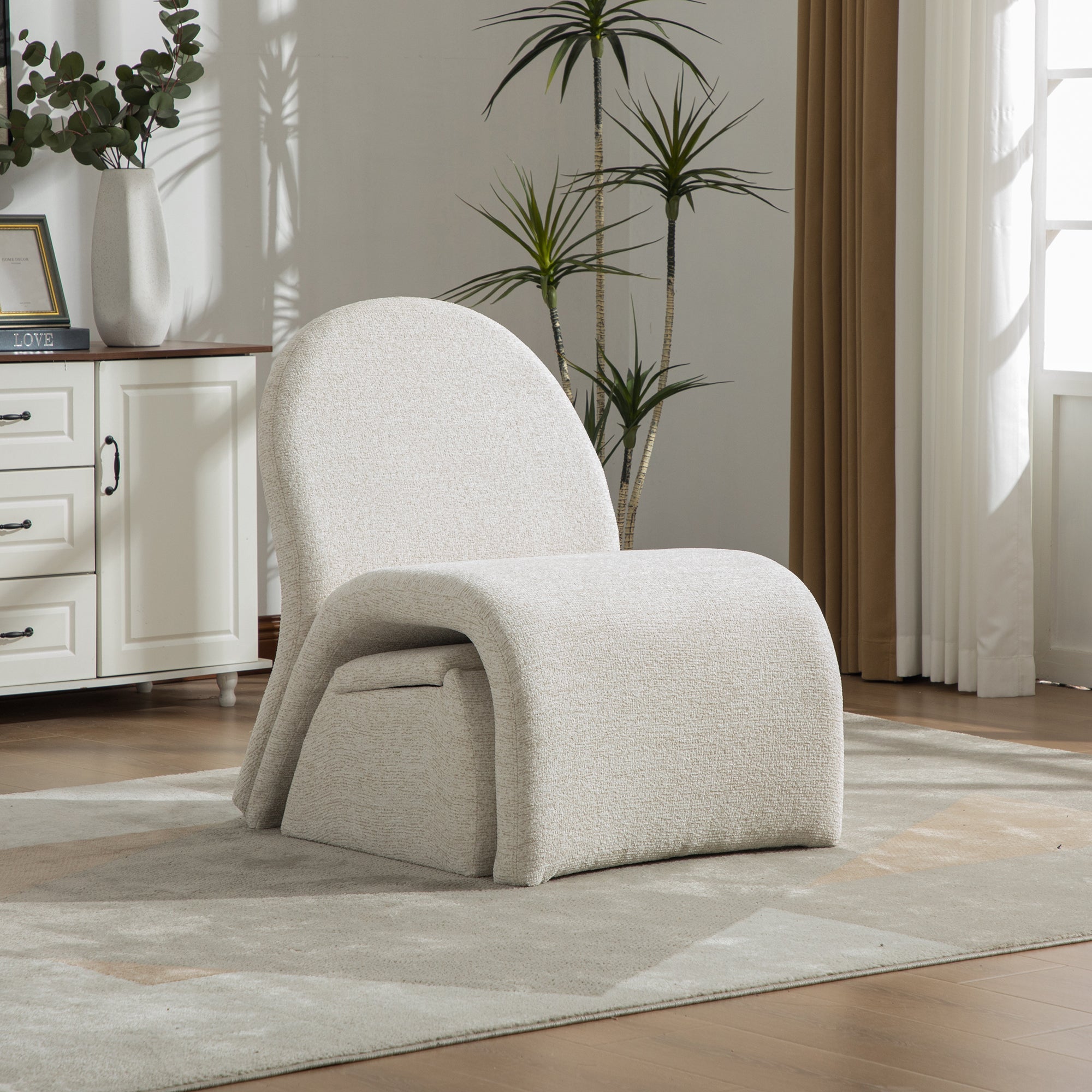24.8 ' Wide Modern Upholstered Armless Chair with Storage Ottoman