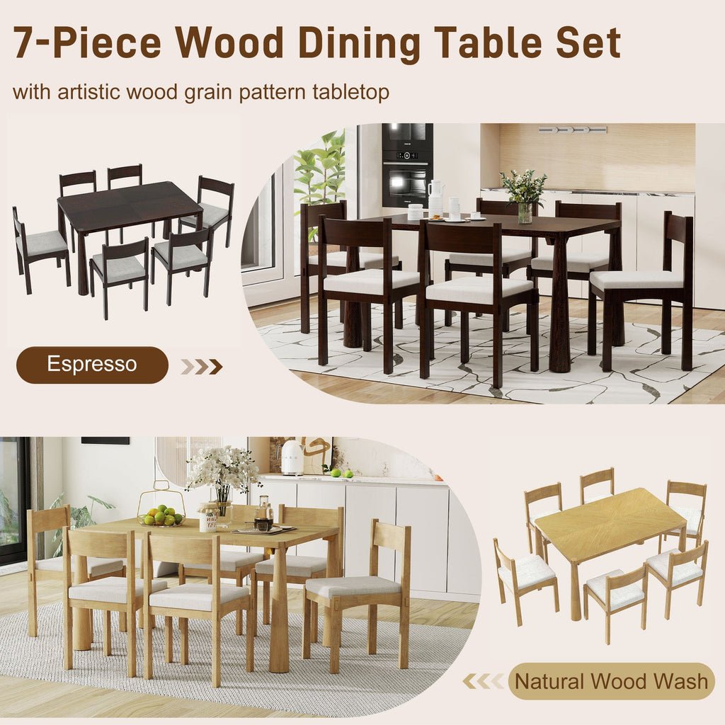 7-Piece Retro Wood Dining Table Set