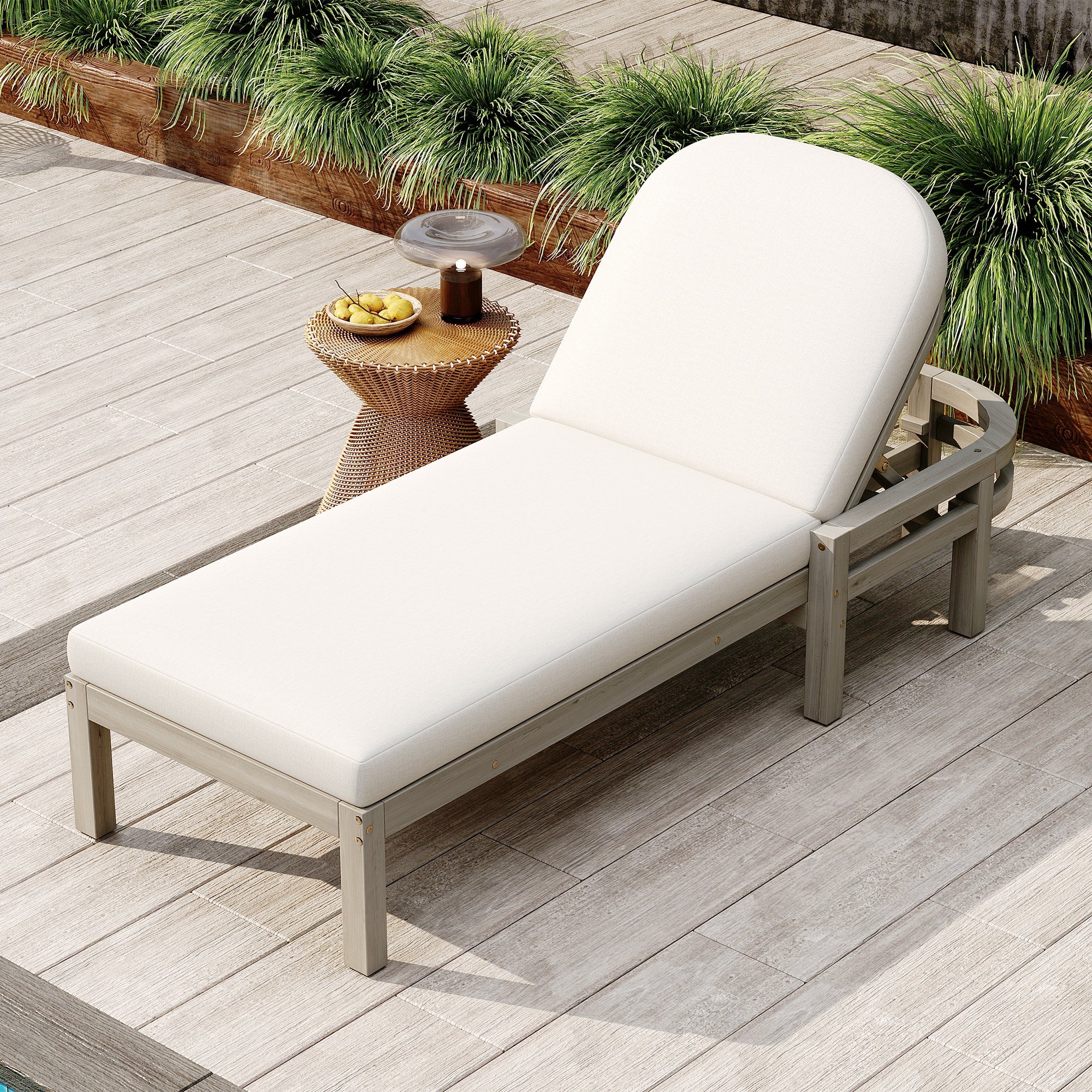 Acacia Wood Chaise Lounge Chairs 5-Position Adjustable Backrest for Patio Poolside