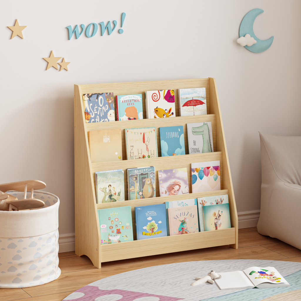 4-Tier MDF Toddler Book Display Shelves Kids Bookshelf