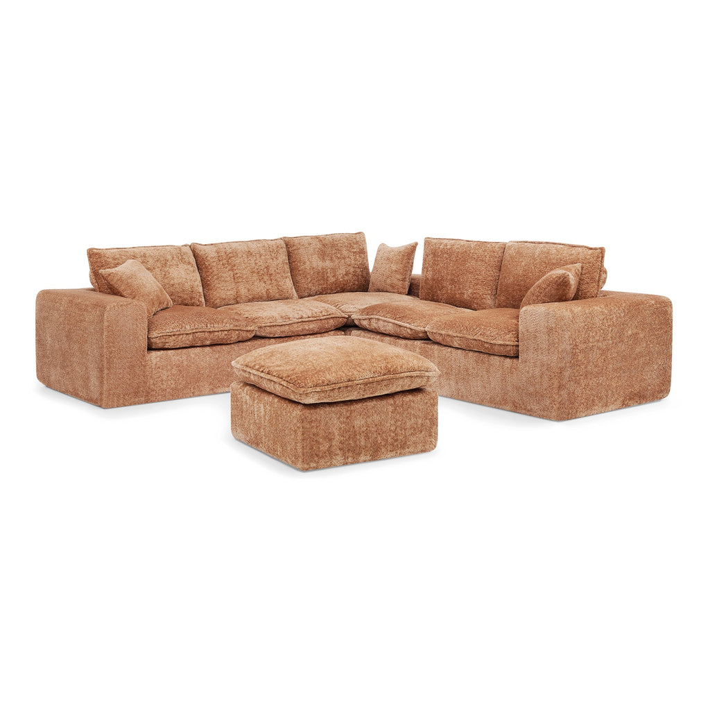 Modern Orange L-Shaped Sectional Sofa with 2 Ottomans Cloud-Like Modular Couch