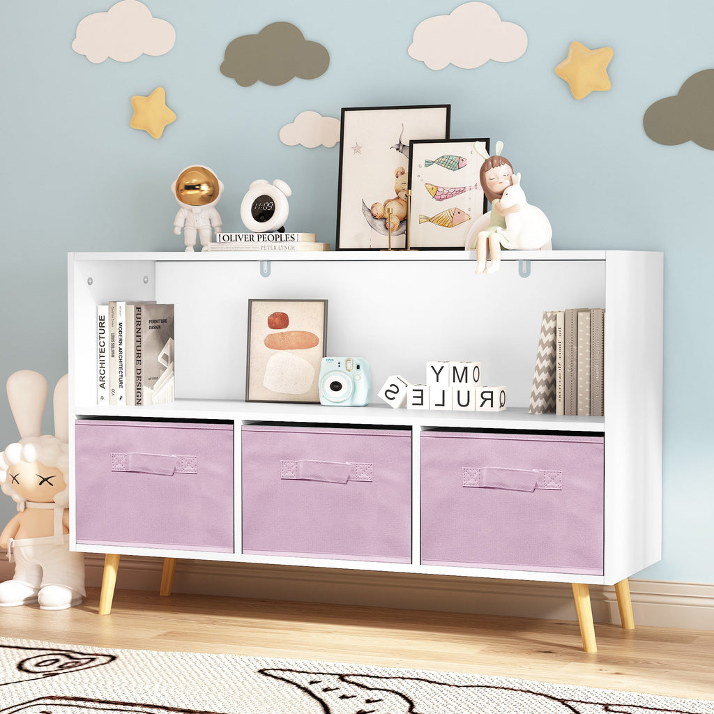 Children's Book Display Kids Bookcase with 3 Fabric Bins