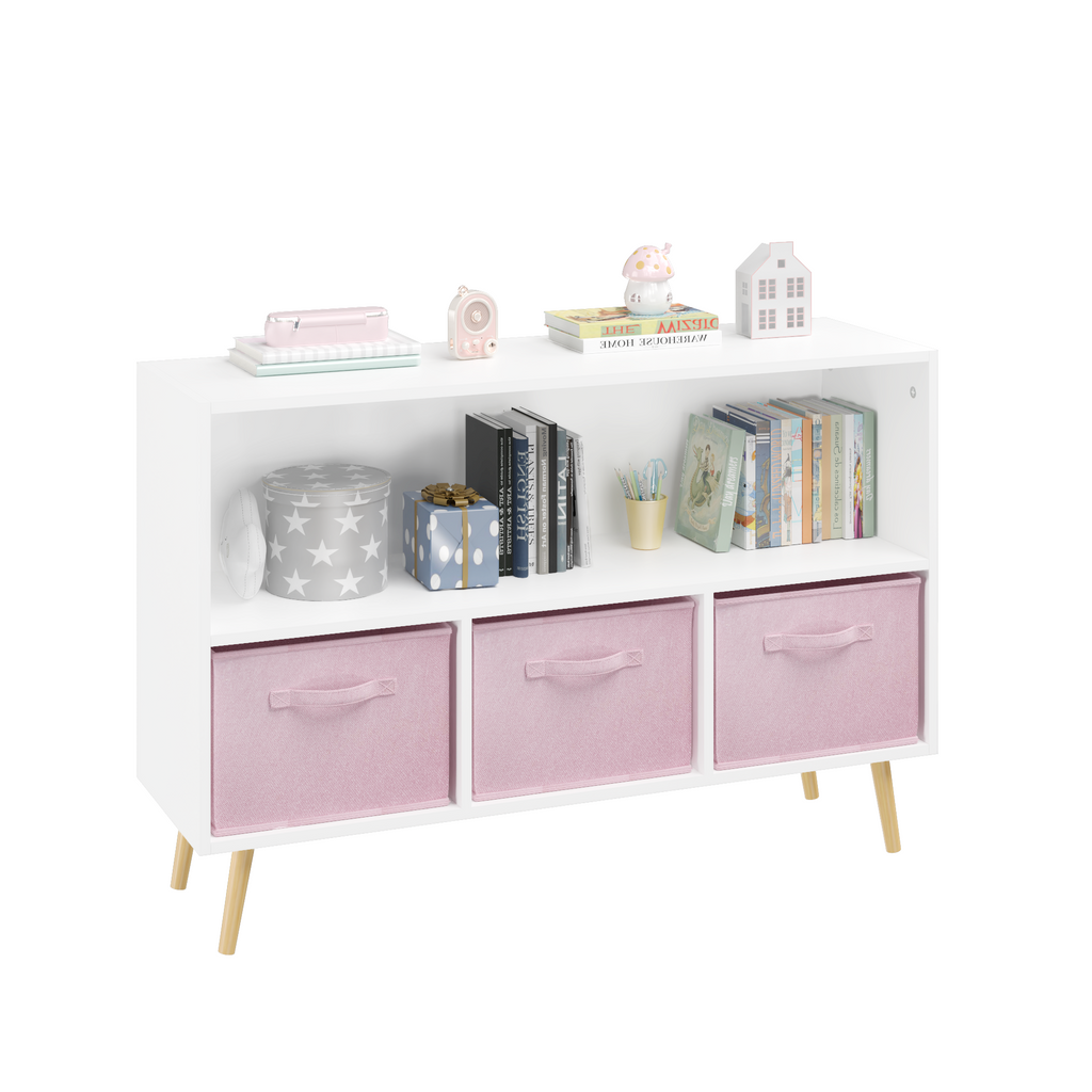 Children's Book Display Kids Bookcase with 3 Fabric Bins