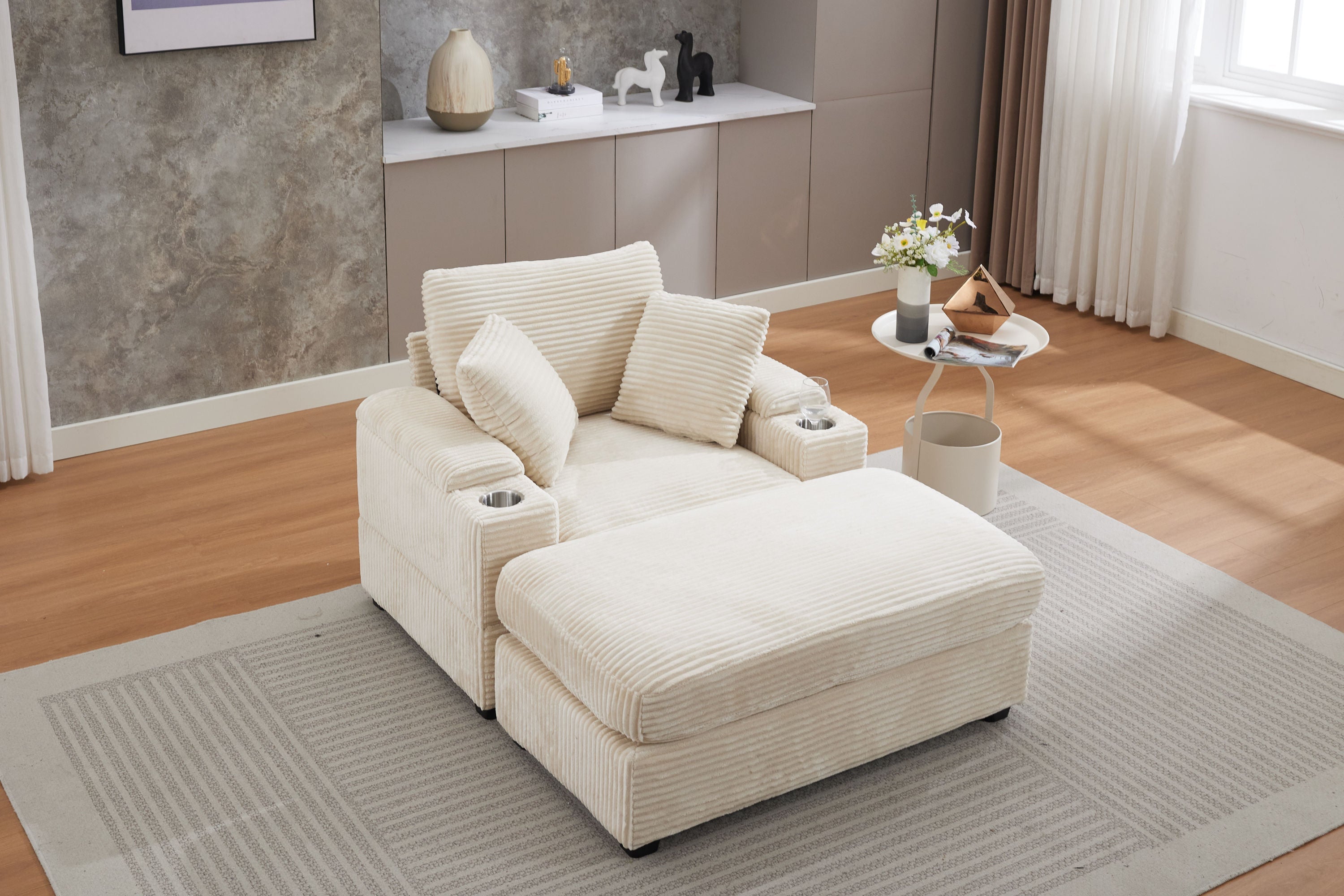 Corduroy Upholstered Chaise Lounge Sofa with Handrail Storage