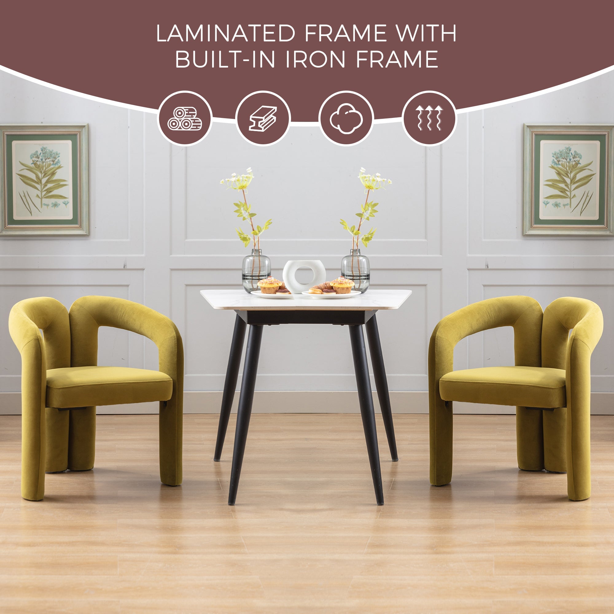 Contemporary Velvet Fabric Upholstered Accent Side Chairs (Set of 2)