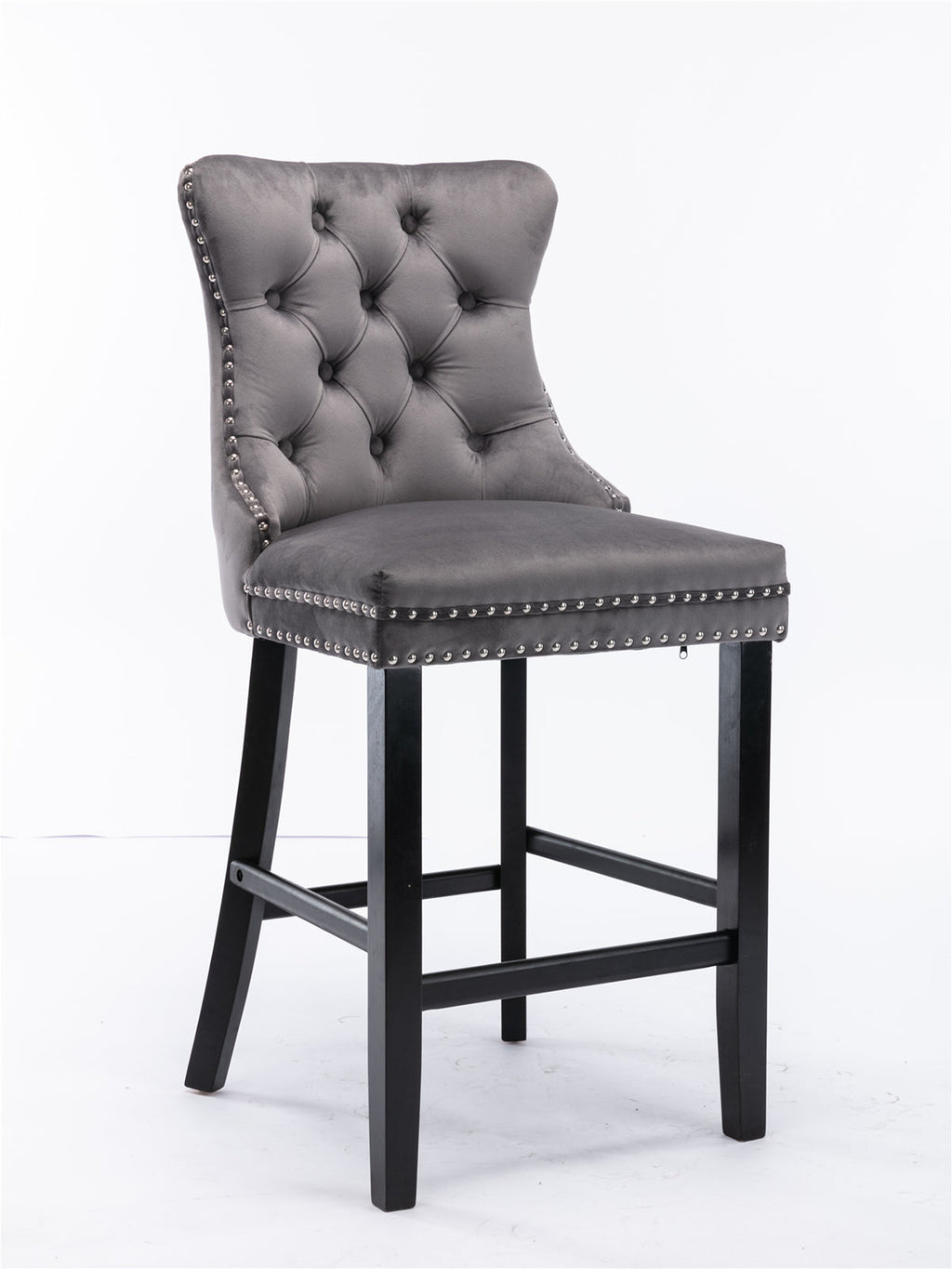 Contemporary Velvet Upholstered Barstools with Button Tufted Decoration (Set of 2)