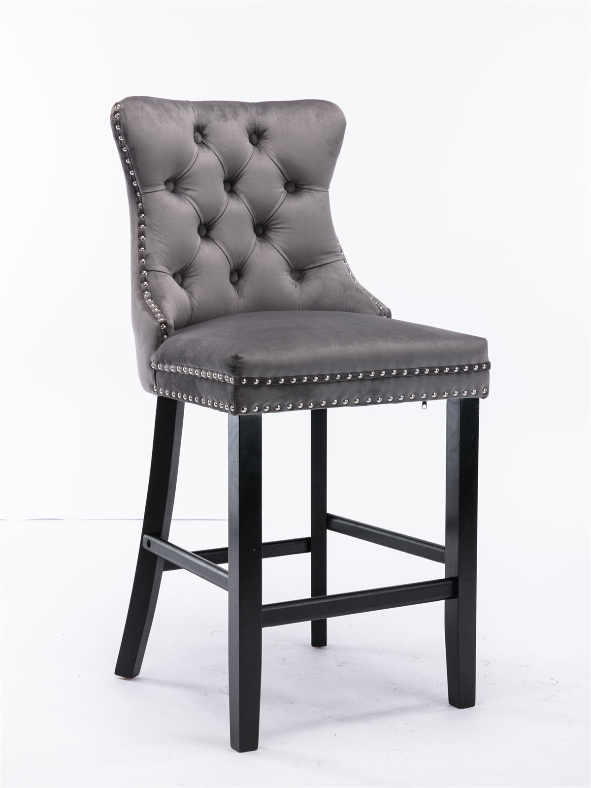 Contemporary Velvet Upholstered Barstools with Button Tufted Decoration (Set of 2)