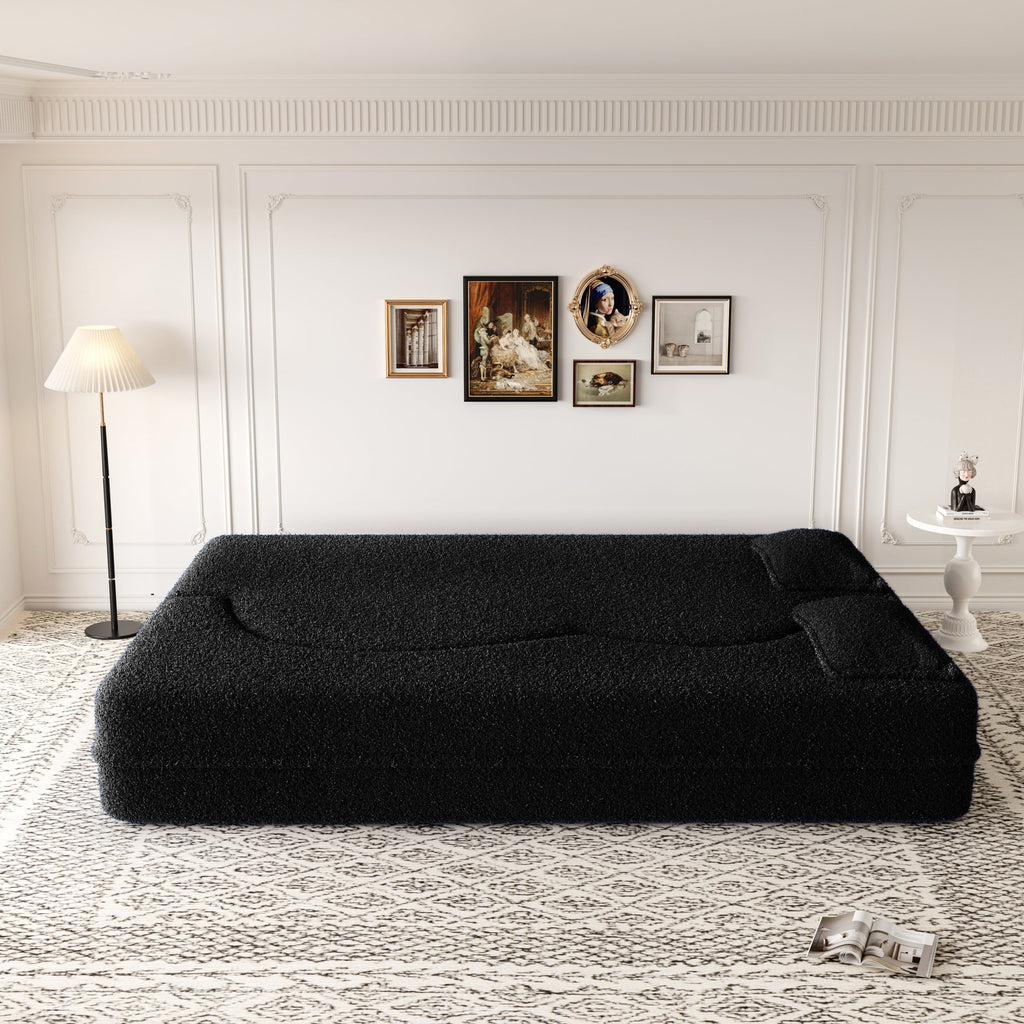 Modern Convertible Teddy Fabric Sofa with 2 Pillows