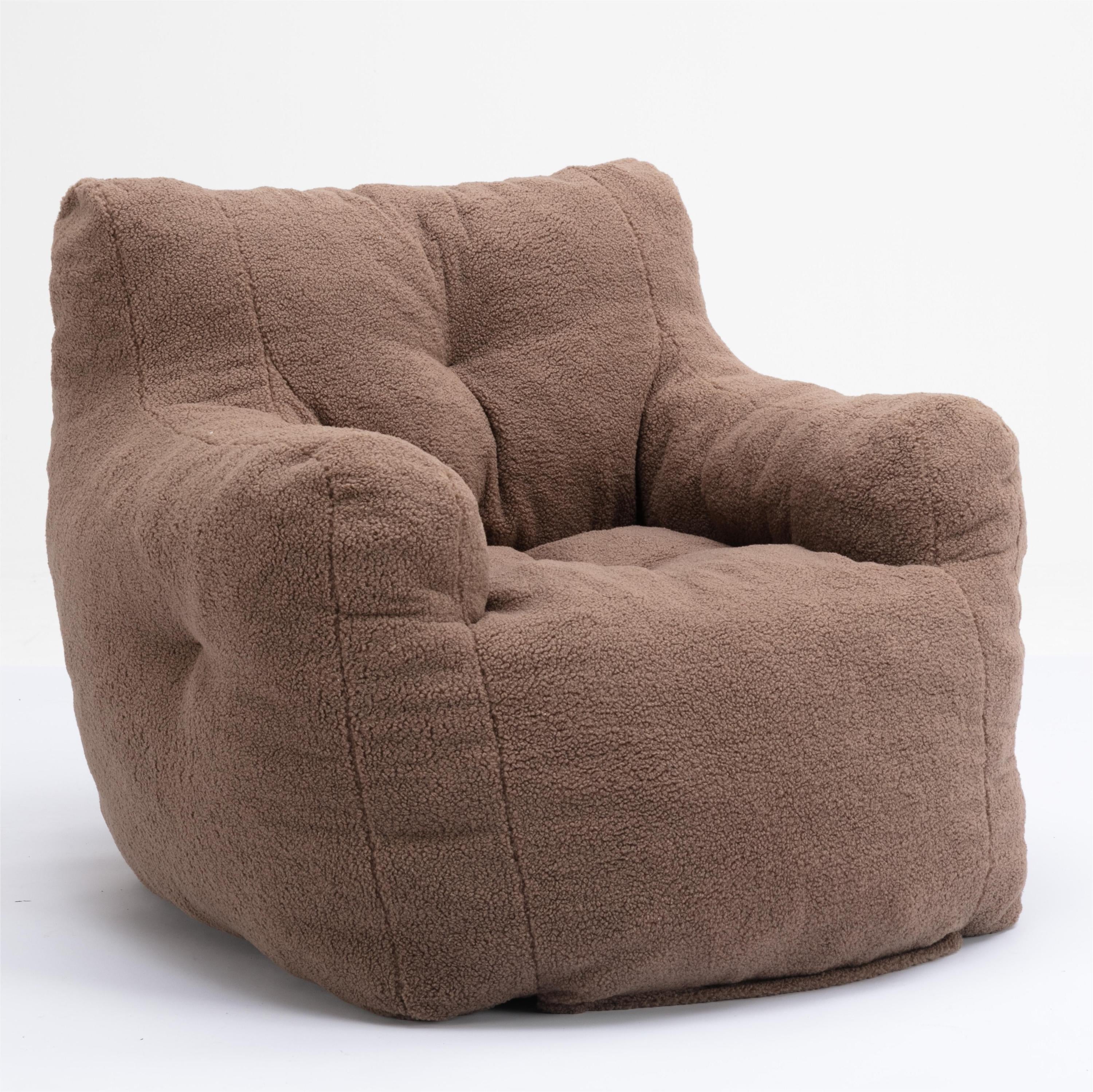 Teddy Fabric Tufted Foam Bean Bag Chair with Memory Sponge