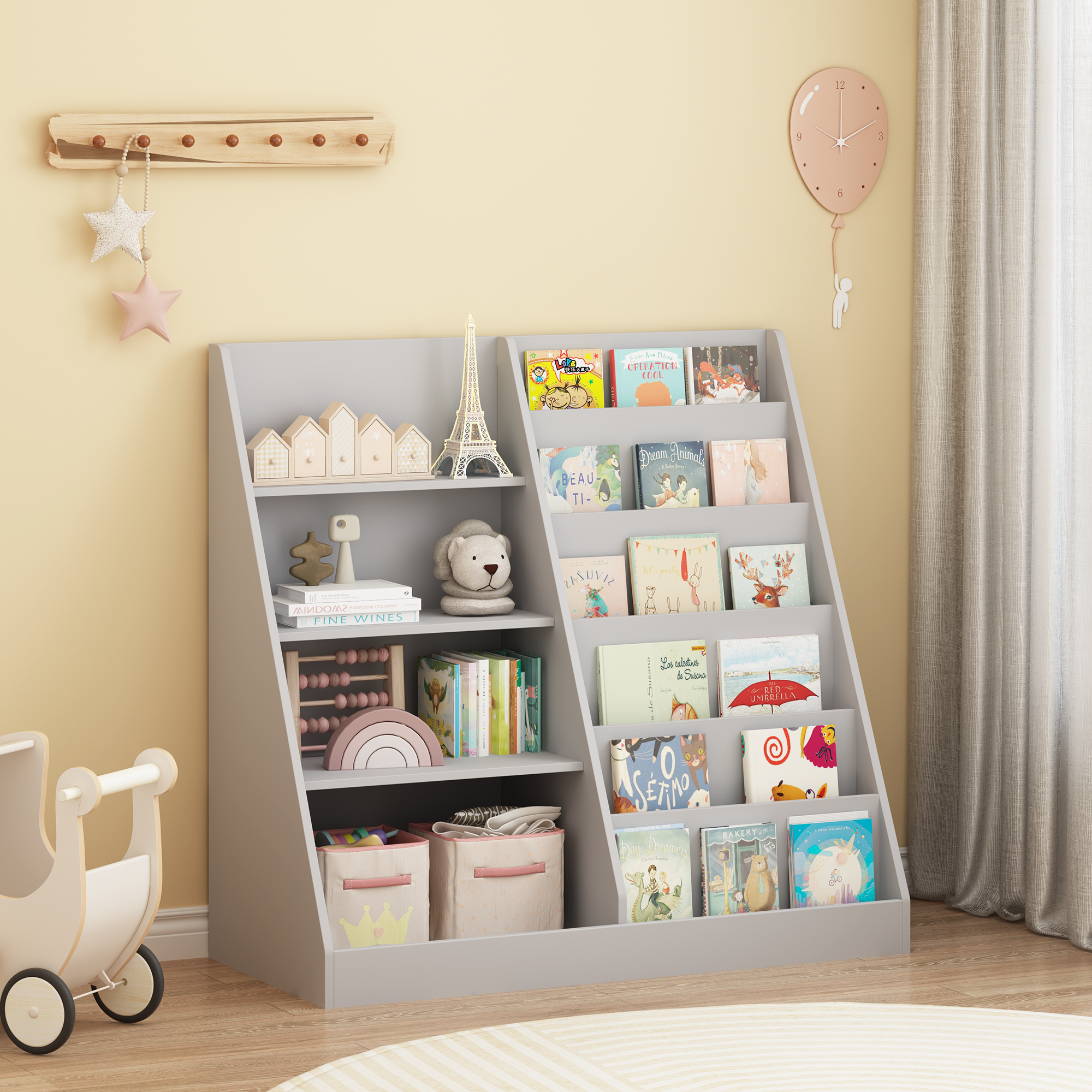 Multifunctional 4 Tier Wooden Kids Book Shelf with  Bookcase Display Stand