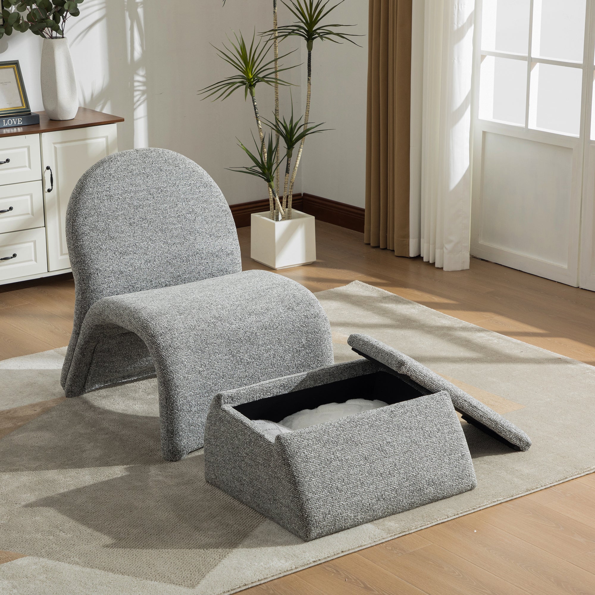 24.8 ' Wide Modern Upholstered Armless Chair with Storage Ottoman