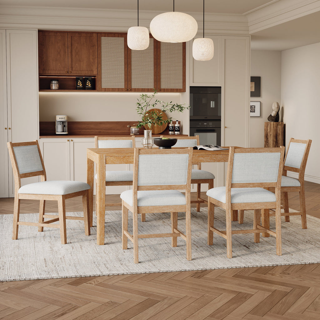 7-Piece Retro Rectangular Wood Dining Table Set