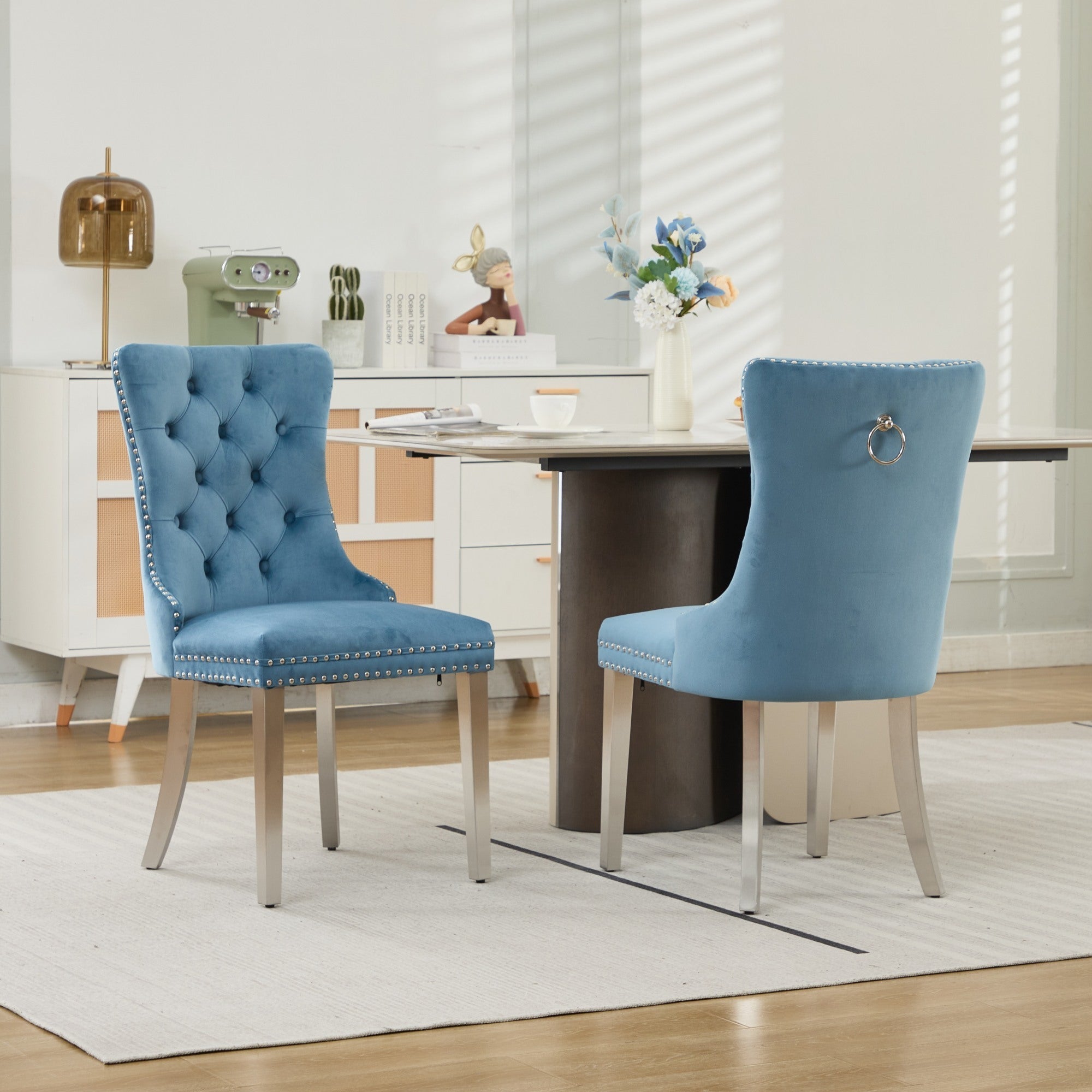 Modern High-end Tufted Solid Wood Velvet Dining Chairs (Set of 2)
