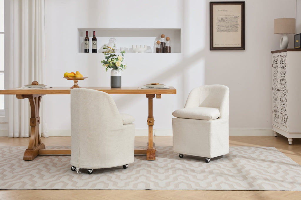 Chenille Fabric Dining Chairs with Universal Wheels