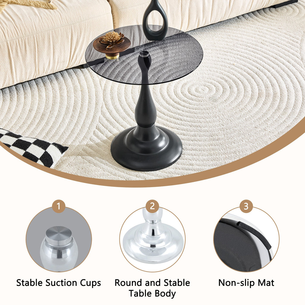 20" Small Luxury Metal Round Side Table with a Glass Top