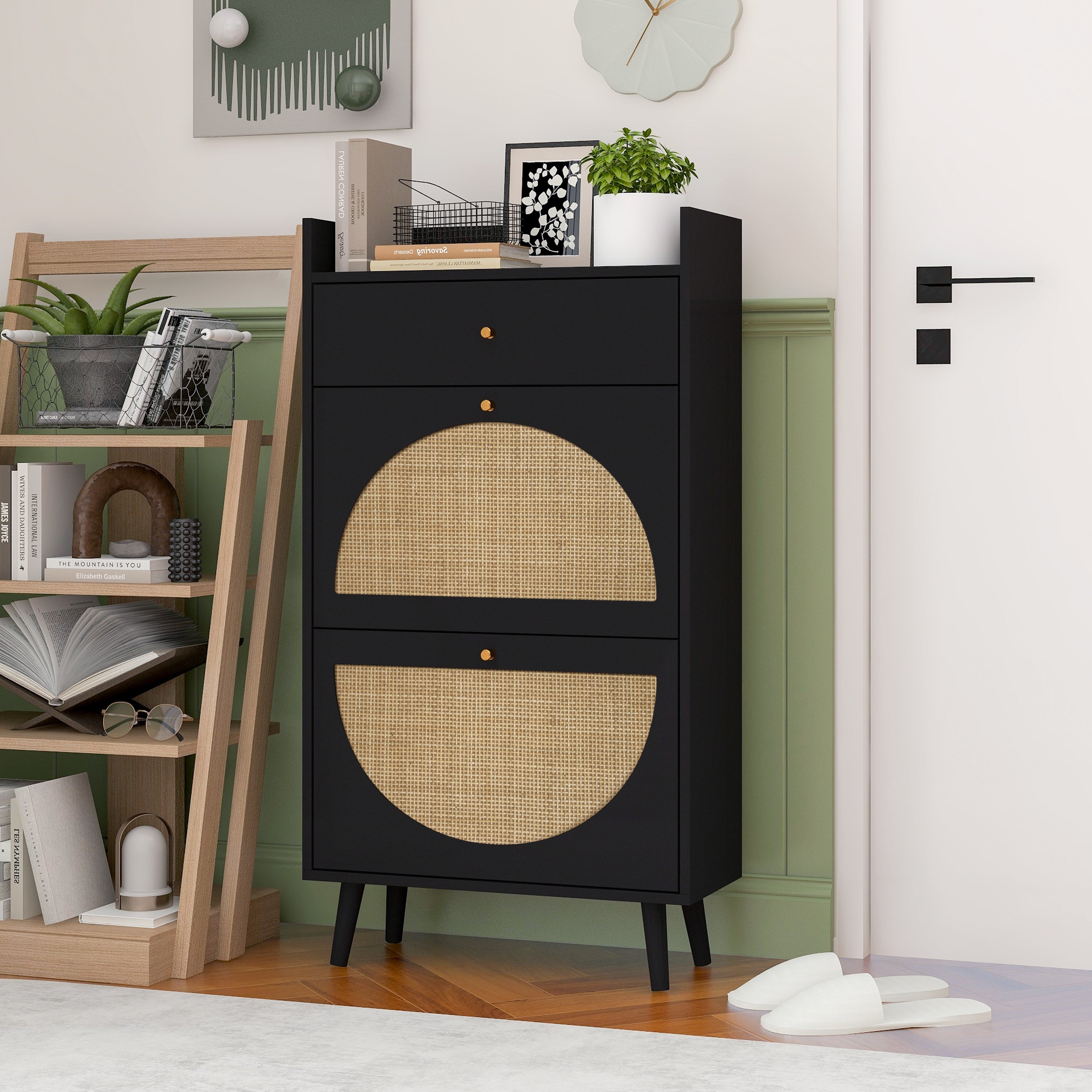 Rattan Drawer Shoe Rack for Entrance