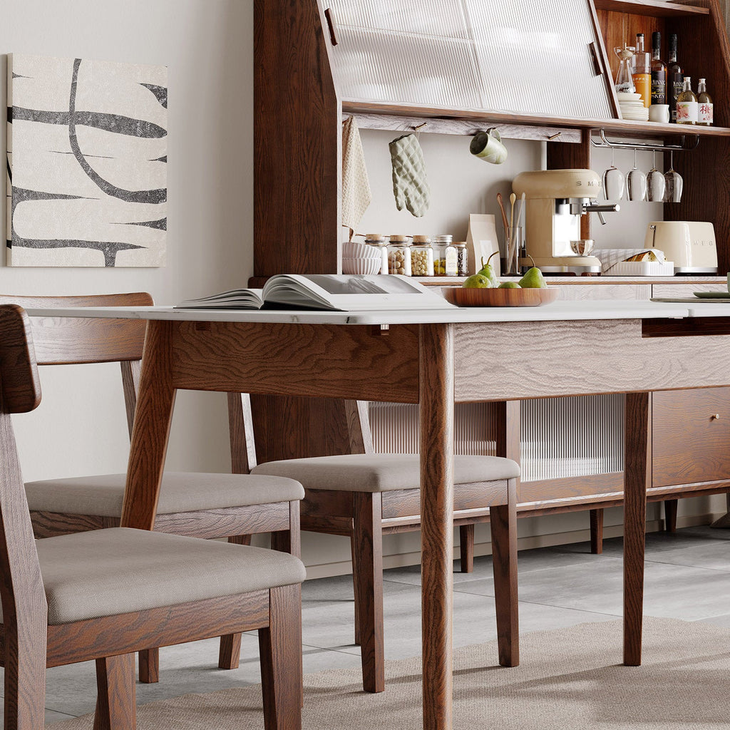 Walnut White Slate Telescopic Dining Table