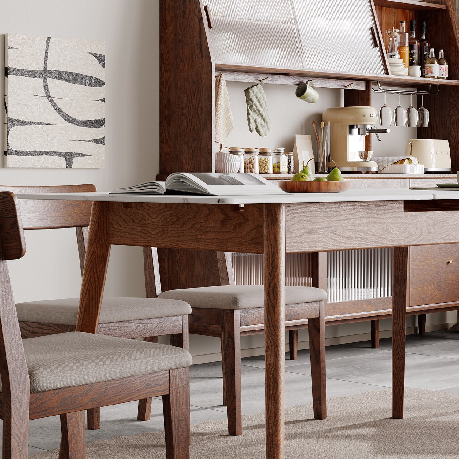 Walnut White Slate Telescopic Dining Table