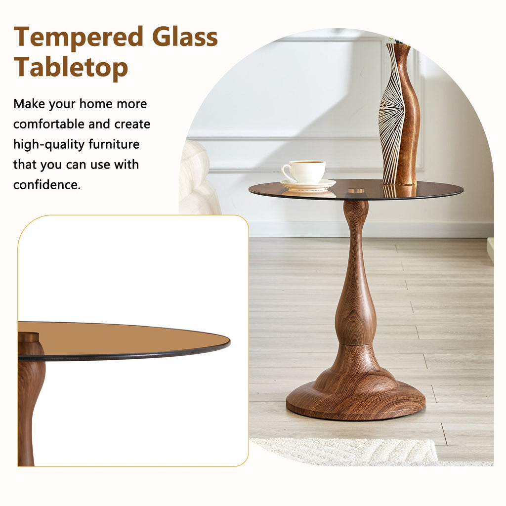 20" Small Luxury Metal Round Side Table with a Glass Top