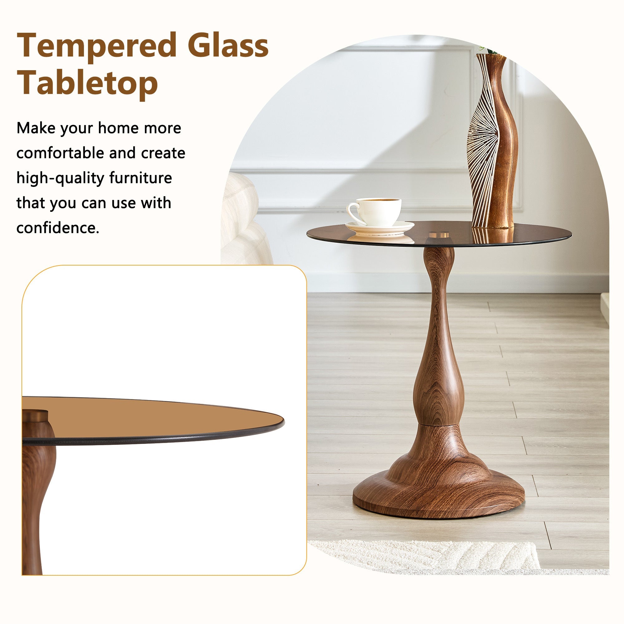20" Small Luxury Metal Round Side Table with a Glass Top