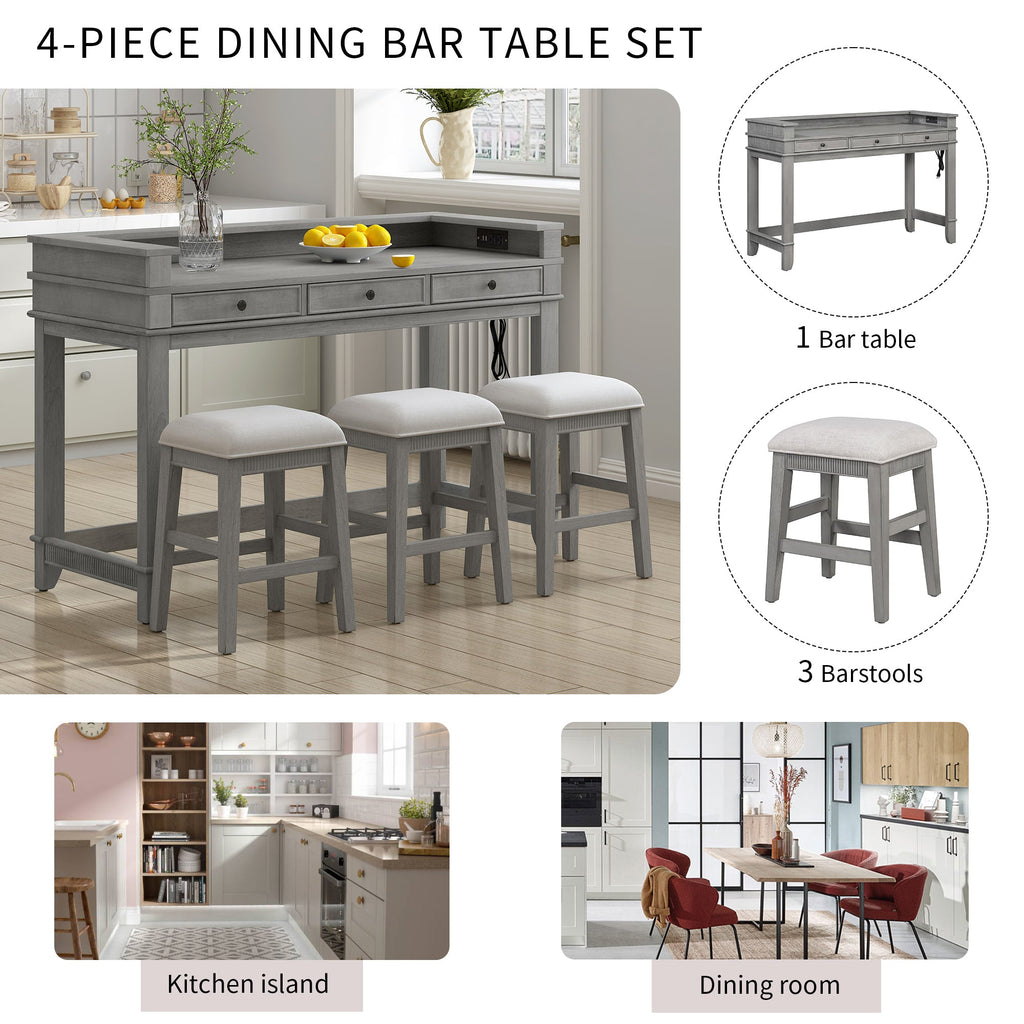 Retro Kitchen Table and Chairs Set with 3 Storage Drawers