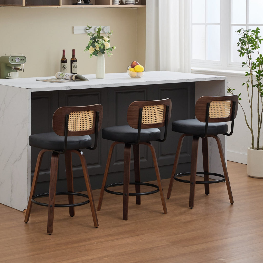 26 Inch Rattan Counter Height Stools with Cane Back (Set of 3)