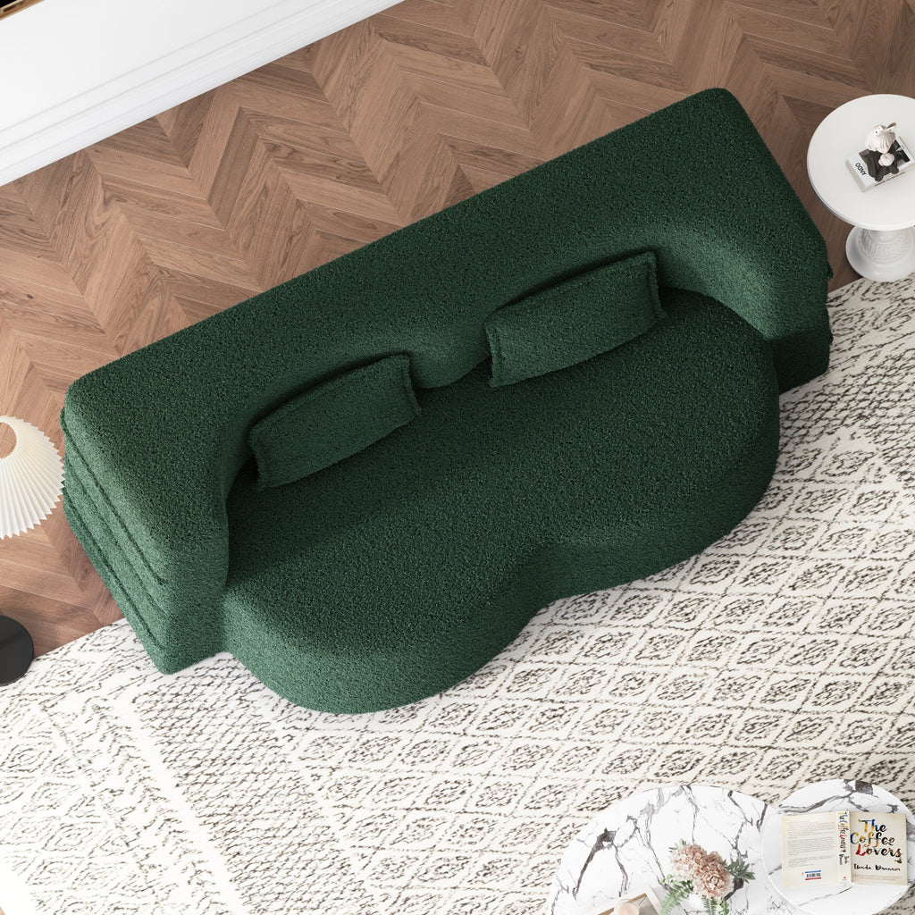 Modern Convertible Teddy Fabric Sofa with 2 Pillows