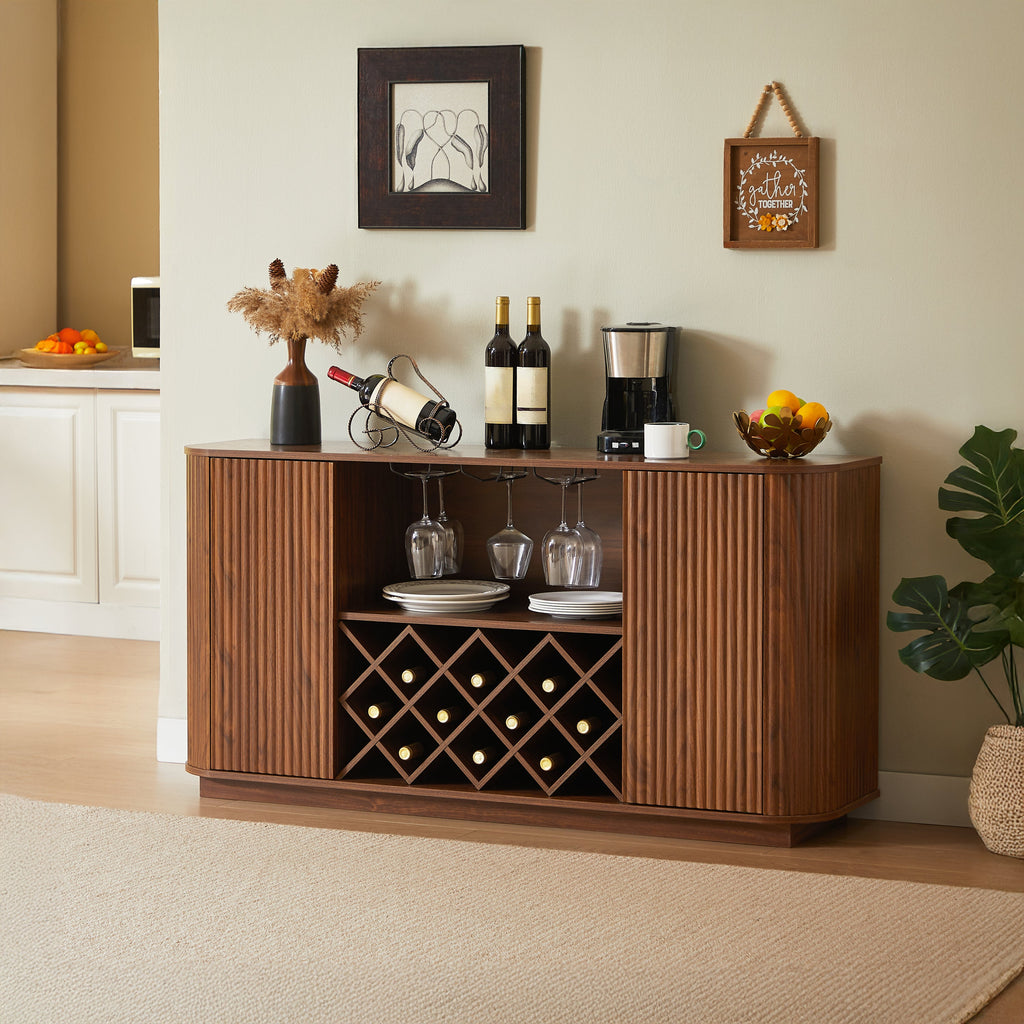58' Wavy Curve Sideboard-Multifunctional Cabinet with Wine Storage