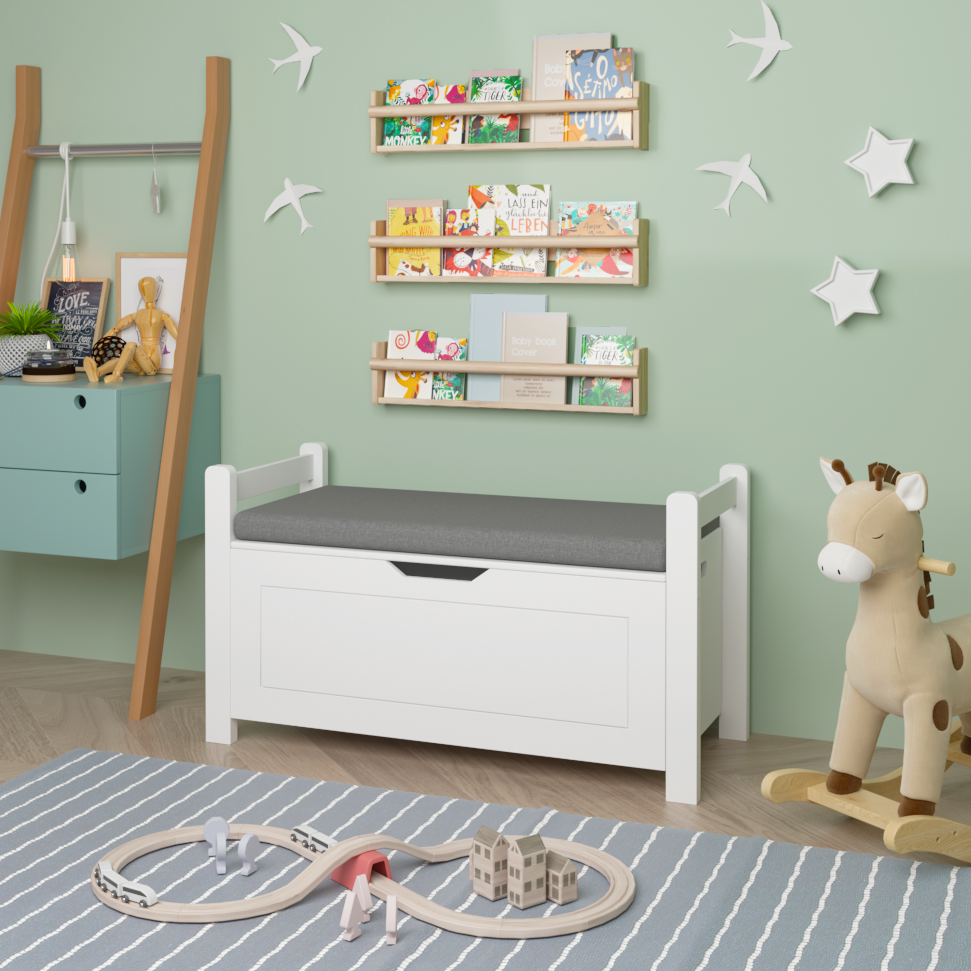 Kids Toy Box Chest Large Storage Cabinet with Cushion Seat