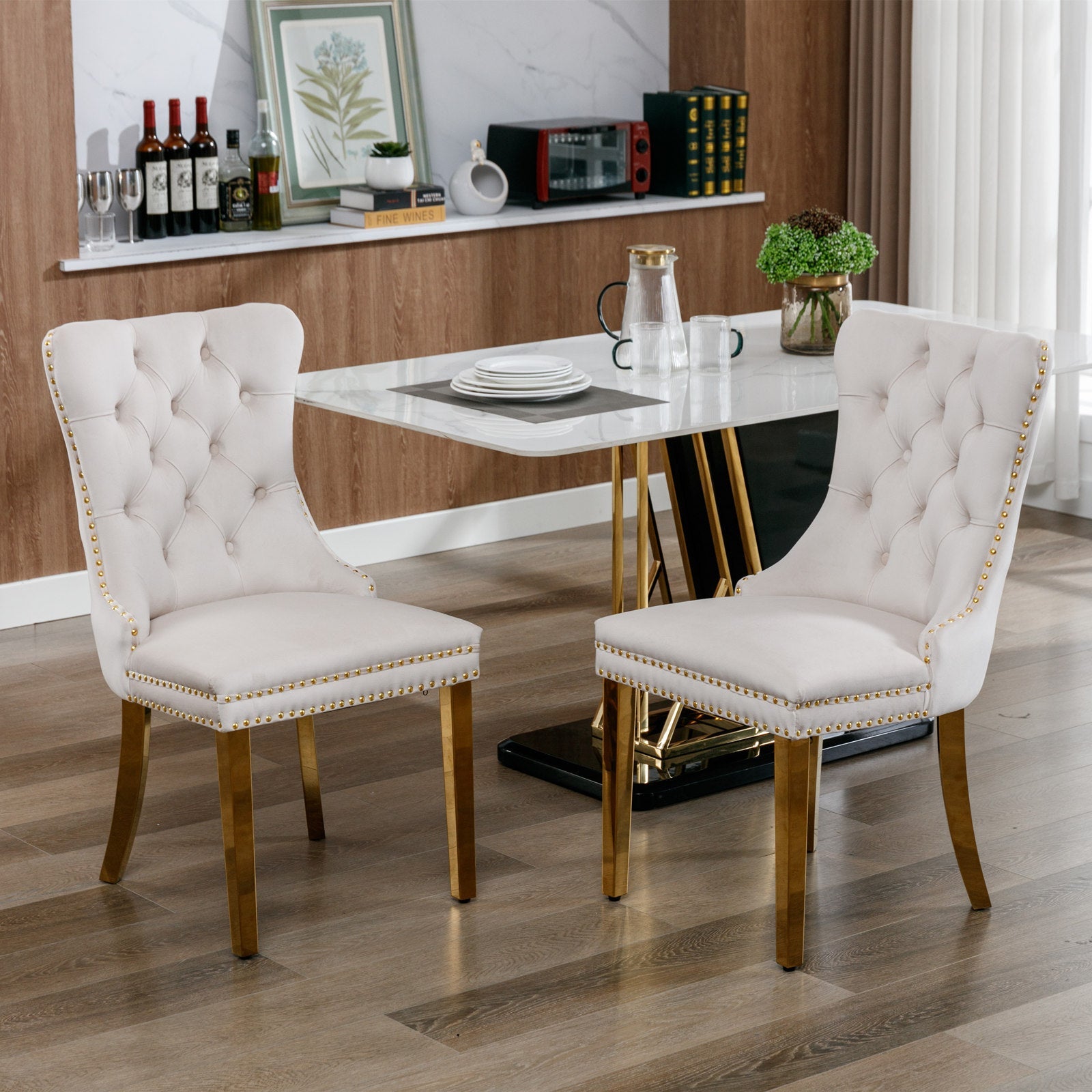 Modern High-end Tufted Solid Wood Velvet Dining Chairs (Set of 2)