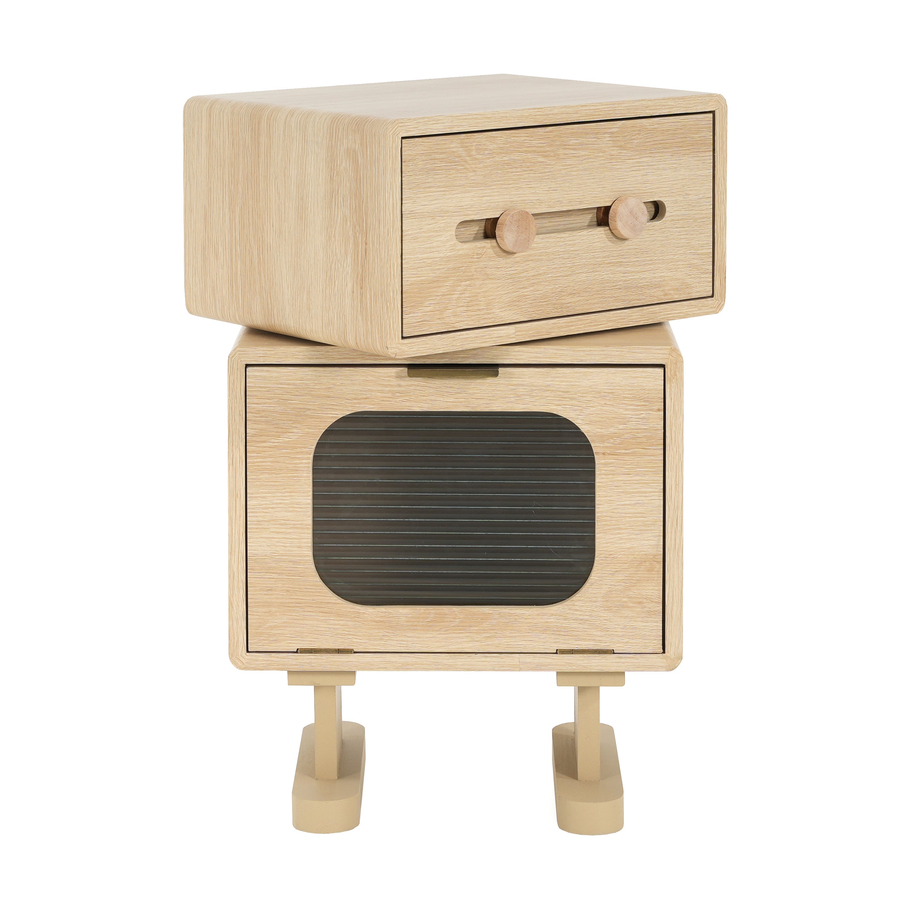 Rotating Robot Side Table with Storage