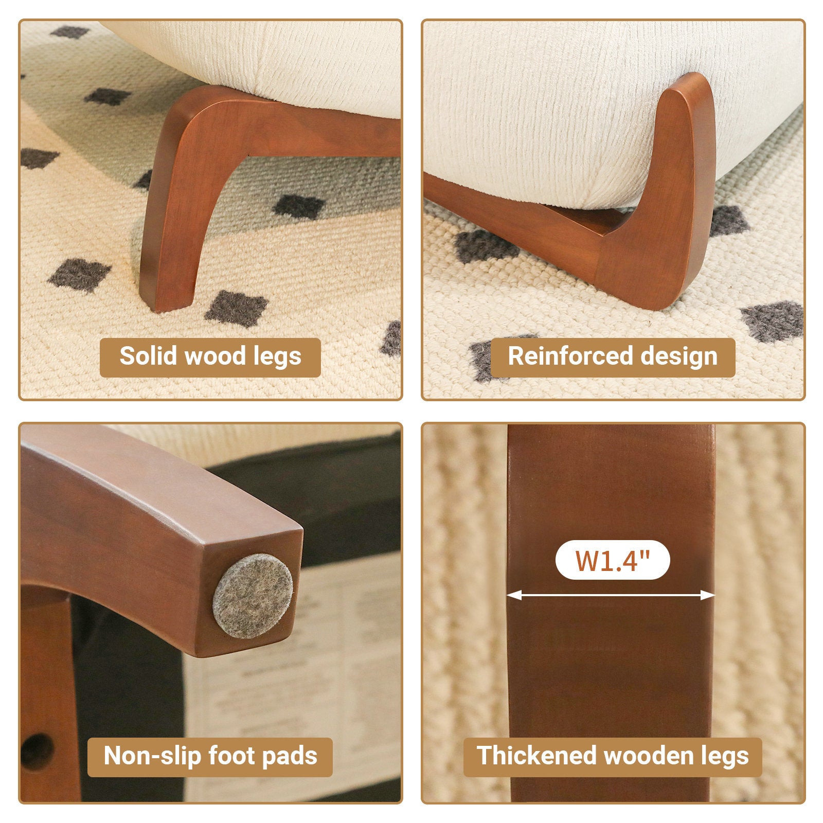 Velvet Accent Chair with Solid Wood Legs