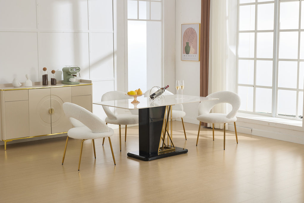 Velvet/Teddy Fabric Dining Chairs with Curved Backrest