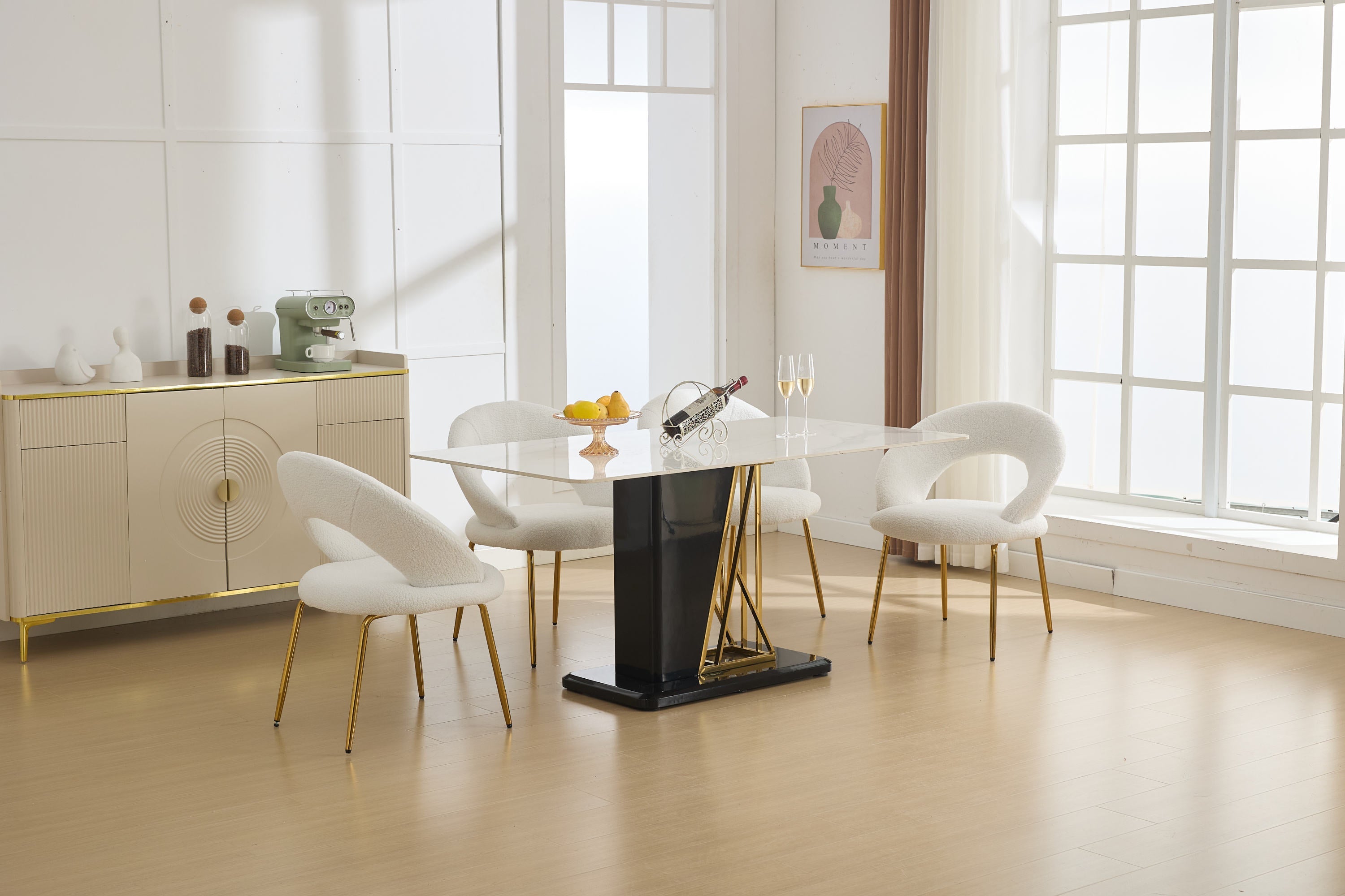 Velvet/Teddy Fabric Dining Chairs with Curved Backrest