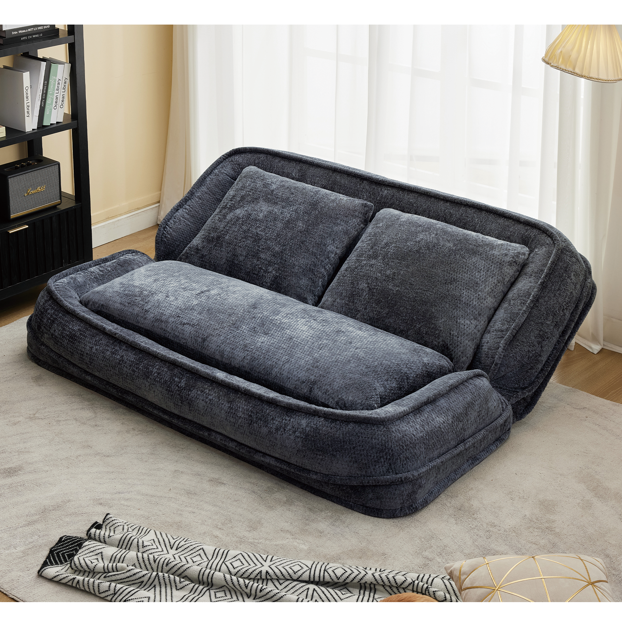 2-in-1 Extra Large Chenille Floor Couch Loveseat for Humans & Dogs