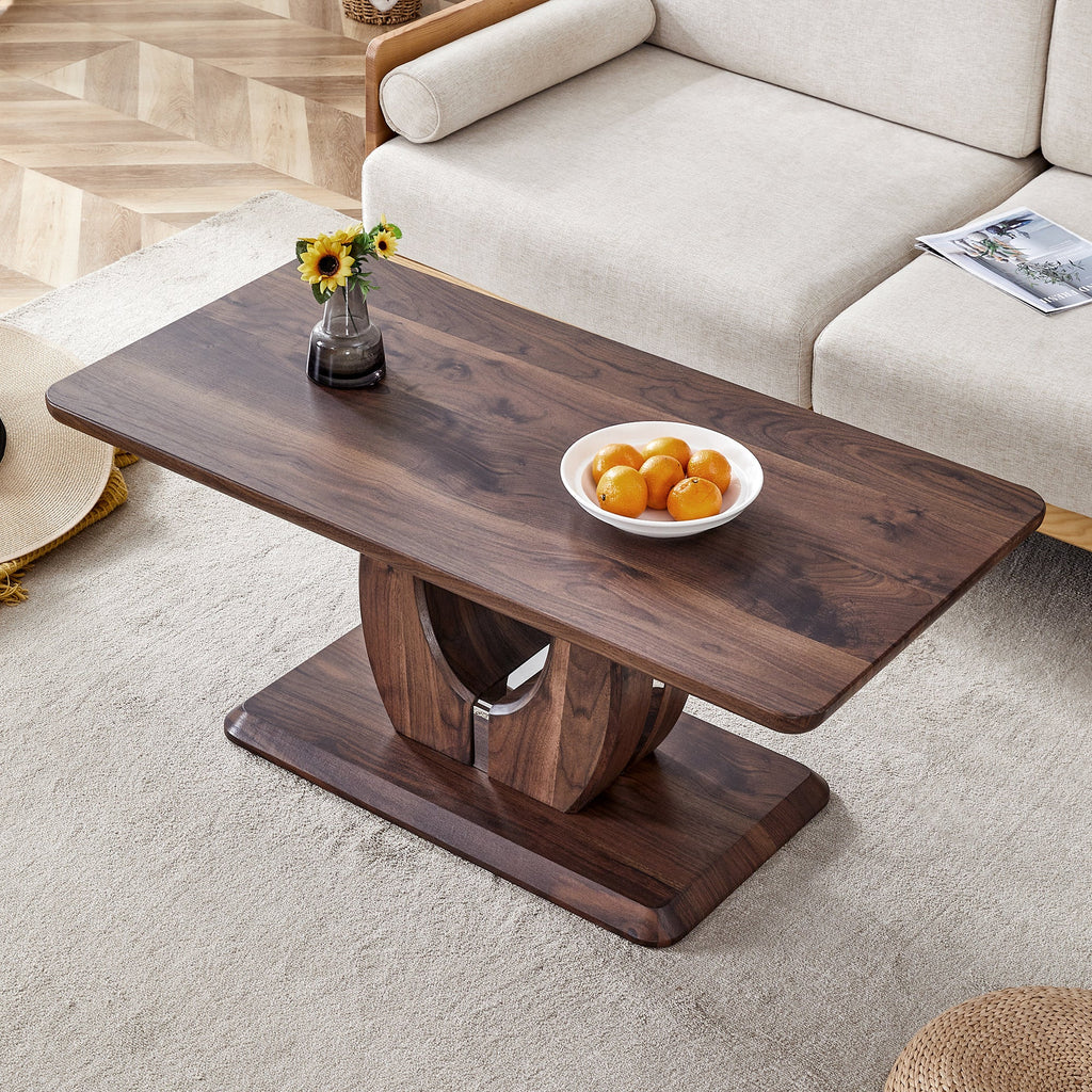 Modern Minimalist Walnut Dark Brown Rectangular Coffee Table