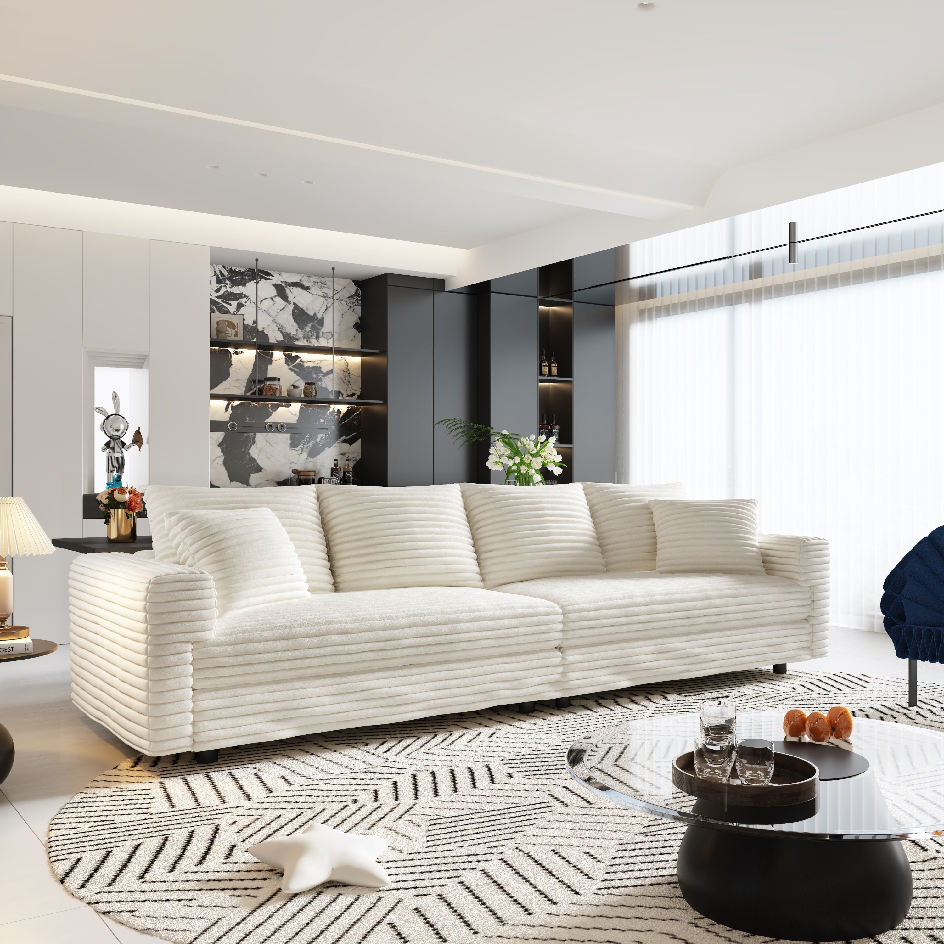 Modern 4 Seat Comfy Upholstered Sofa + Ottoman Option